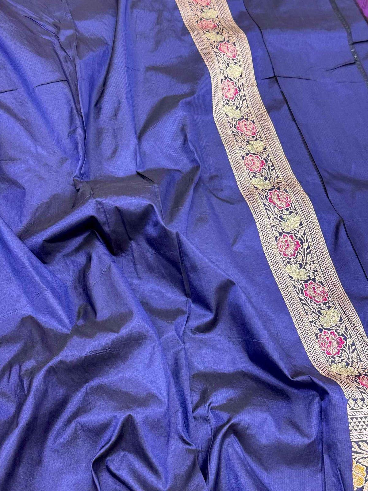 Dark Blue Handloom Banarasi Saree | Pure Mulberry Katan Silk Banarasi Saree - The Royal Palette