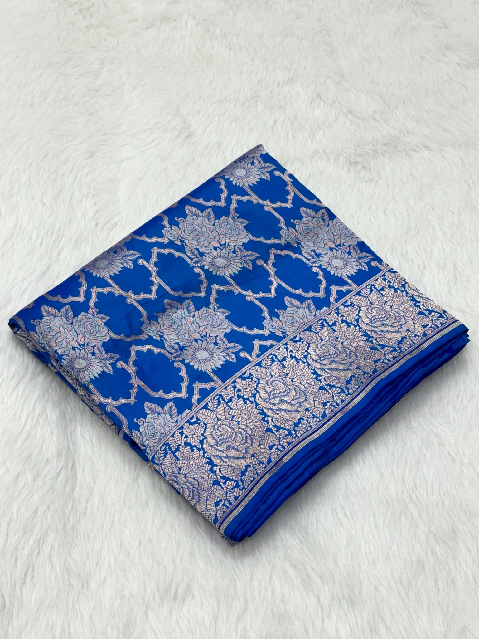 Blue Pure Mulberry Katan Silk Banarasi Handloom Saree
