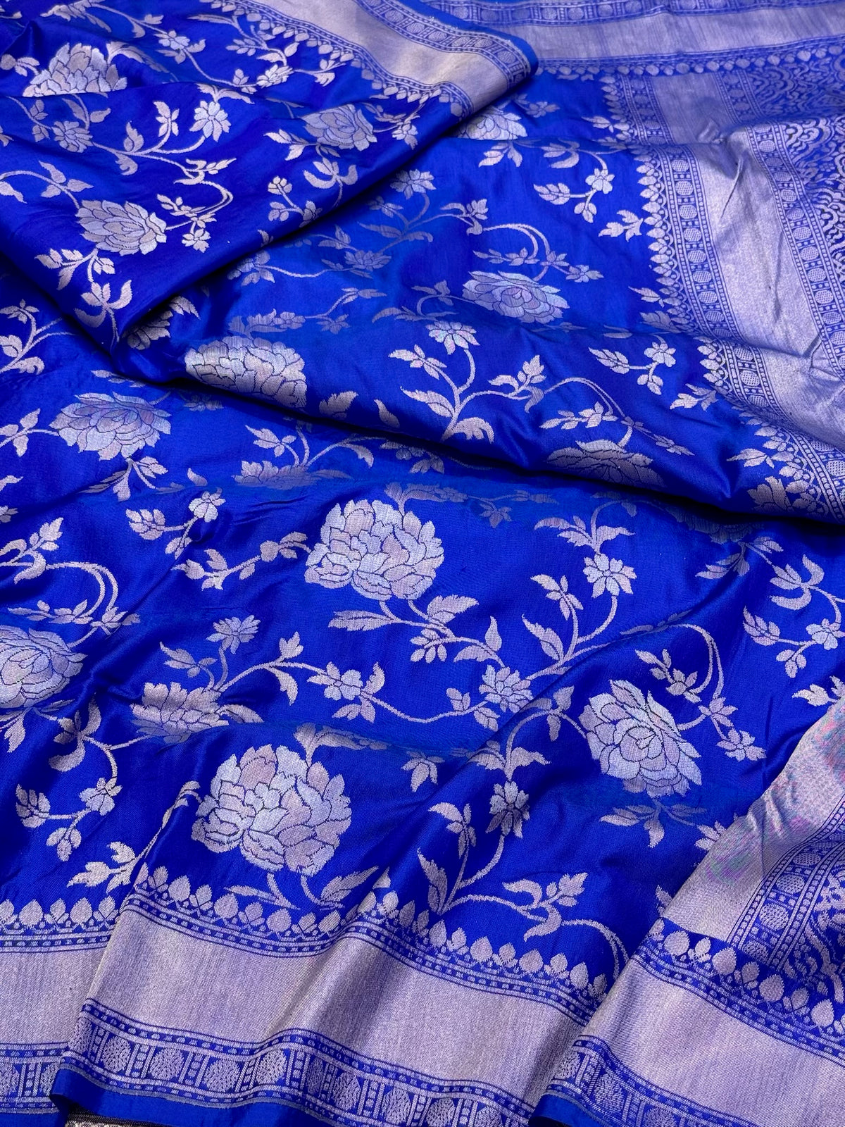 Blue Pure Katan Mulberry Silk Handloom Saree | Ektara Jamdani Banarasi Saree