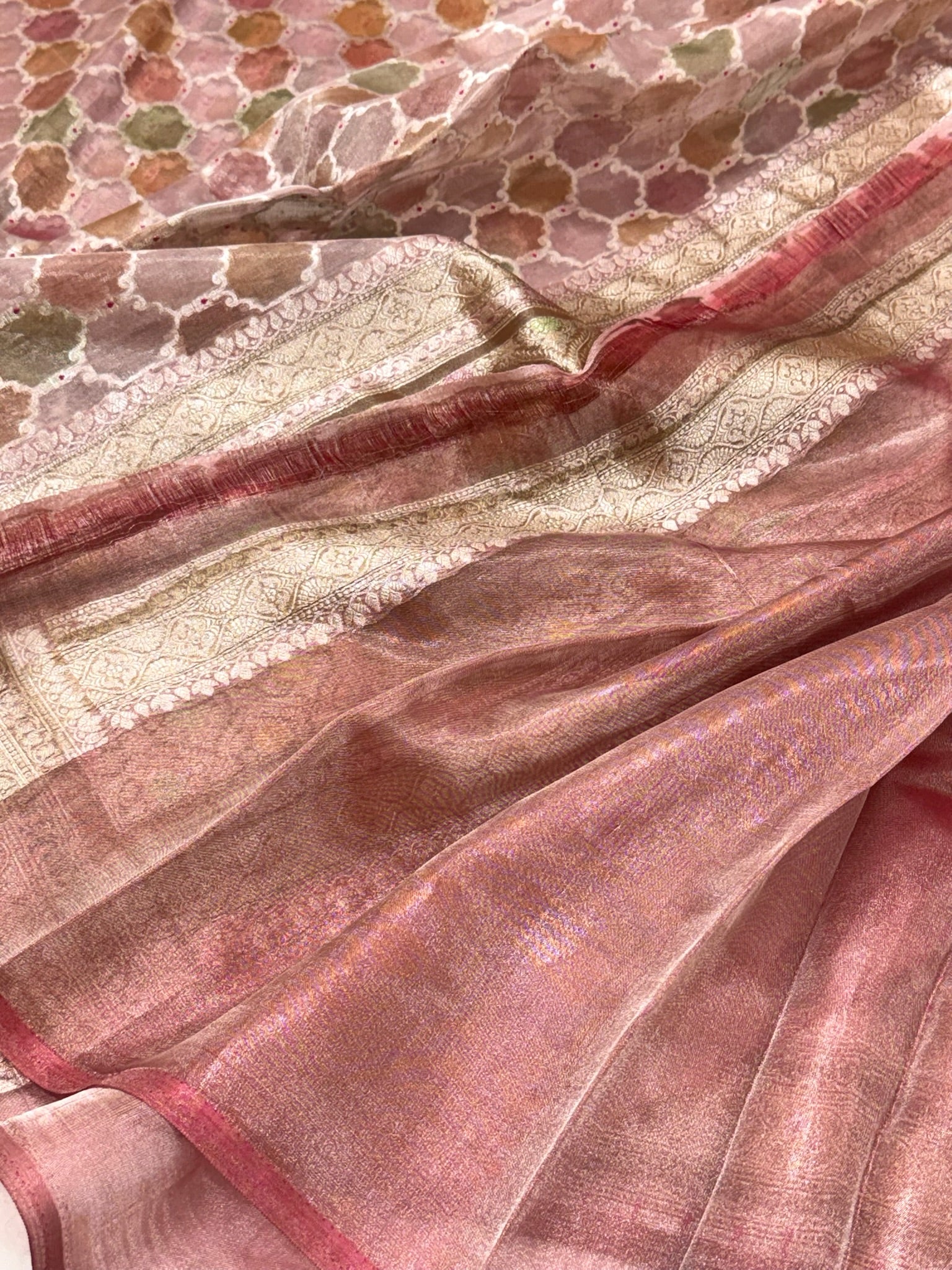 Pink Pure Mulberry Tissue Silk Handloom Banarasi Saree |Ektara Weave|
