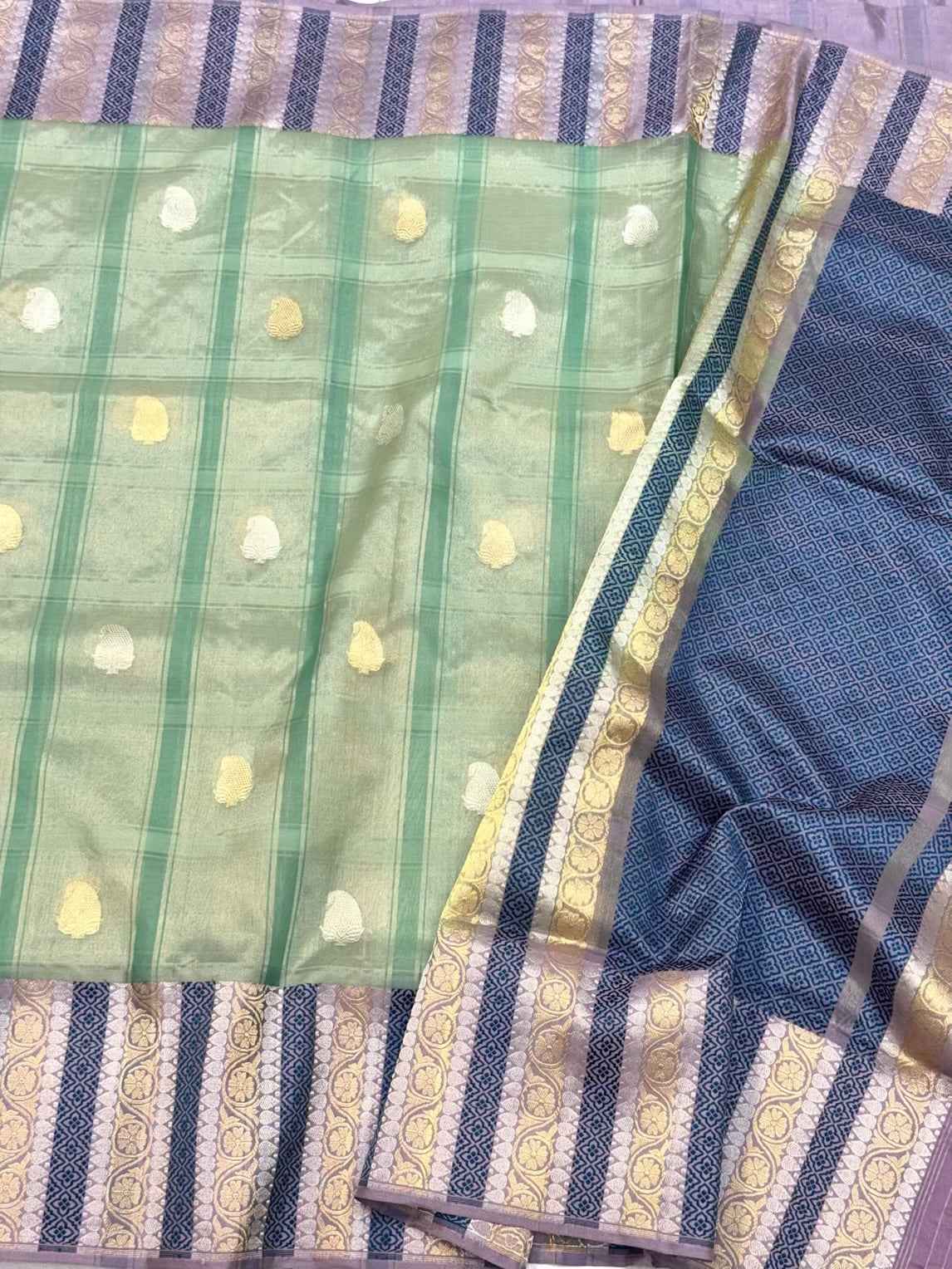 Pista Green Pure Kora Tissue Silk Handwoven Banarasi Saree - Pure Mulberry Silk Soft Drape Lightweight Saree