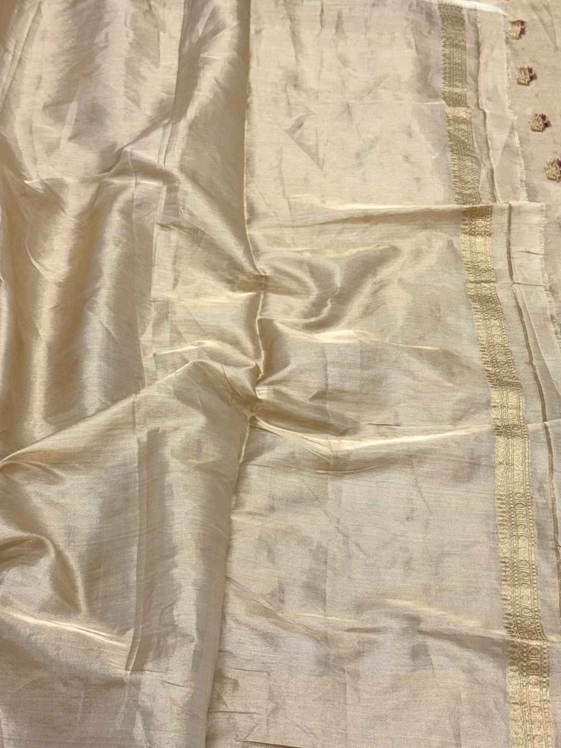 Beige Pure Tissue Saree | Pure Katan Tissue Silk Handloom Banarasi Saree