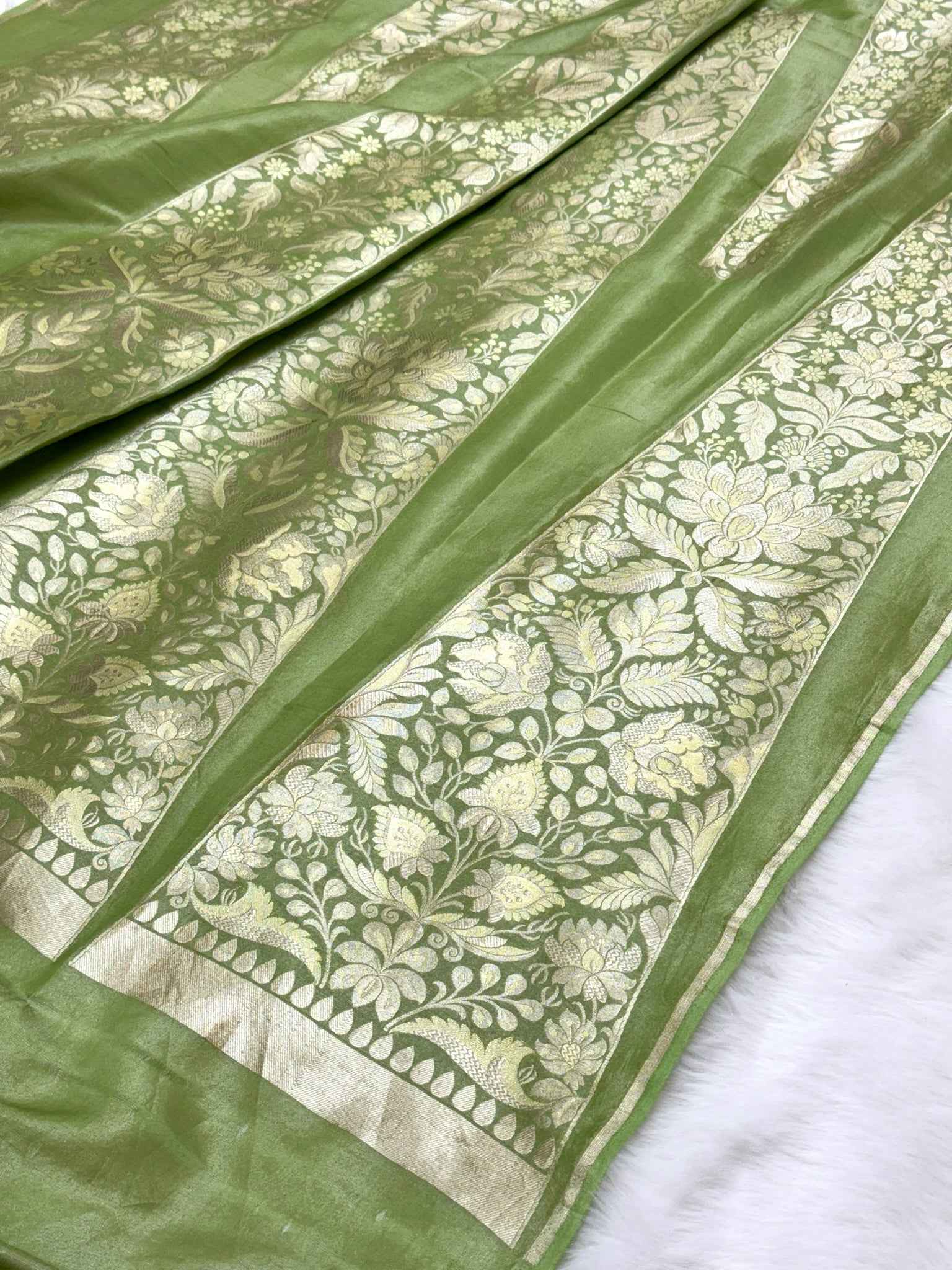 Pista Green Katan Tissue Pure Handwoven Lahenga