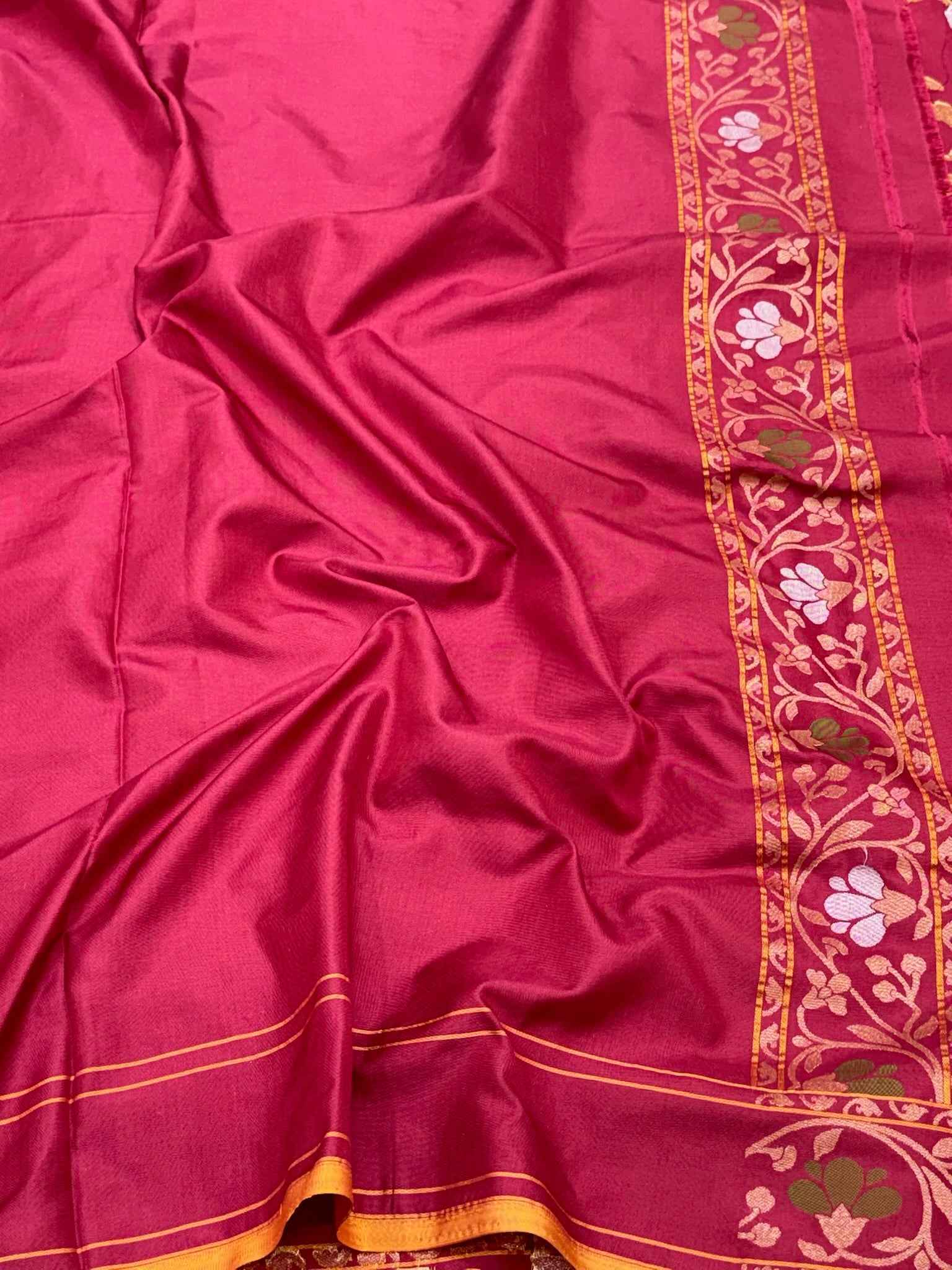 Peach Pink Pure Double Katan Silk Jamdani Handloom Banarasi Saree With Ektara Technique