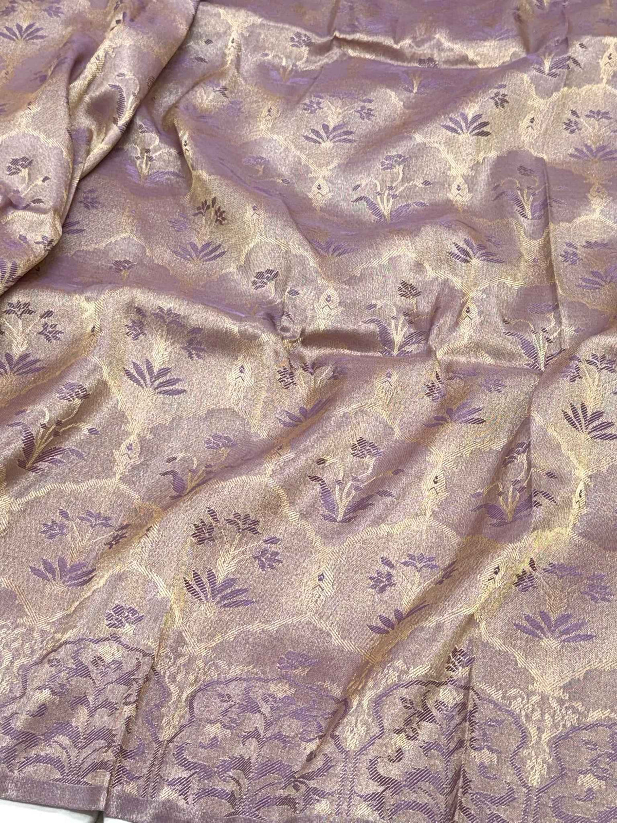 Dusty Lavender Pure Double Silk Tissue Reversible Saree - Kadhwa Tanchoi Handwoven Banarasi Saree - Elegance Drape