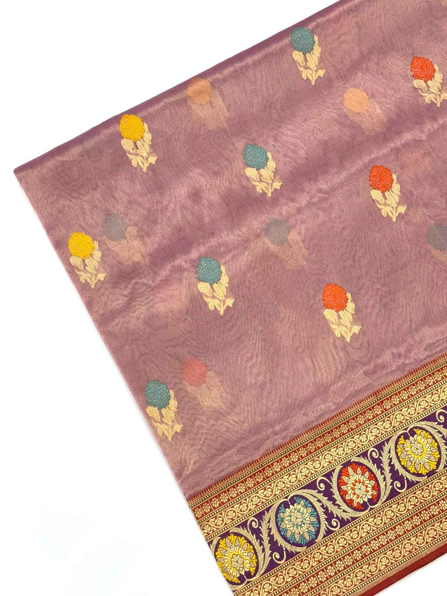 Magenta Purple Kora Tissue Pure Handwoven Saree