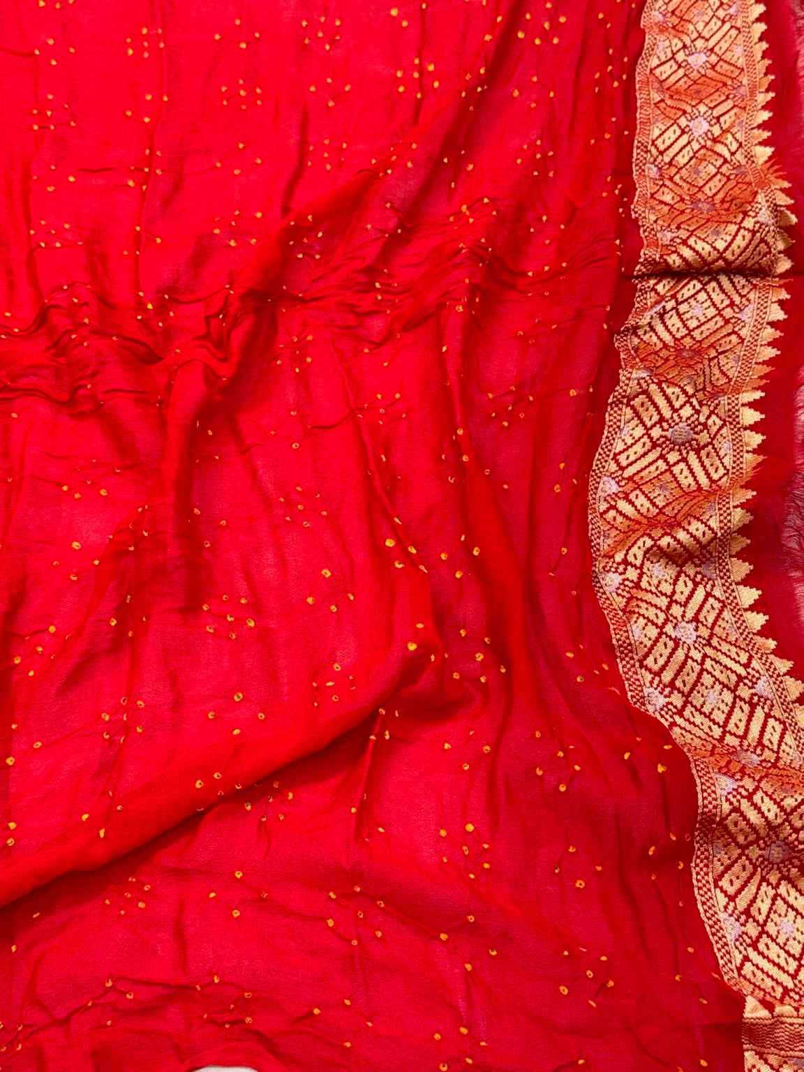 Red Handloom Banarasi Saree | Pure Chiffon Georgette Banarasi Saree with Bandhej