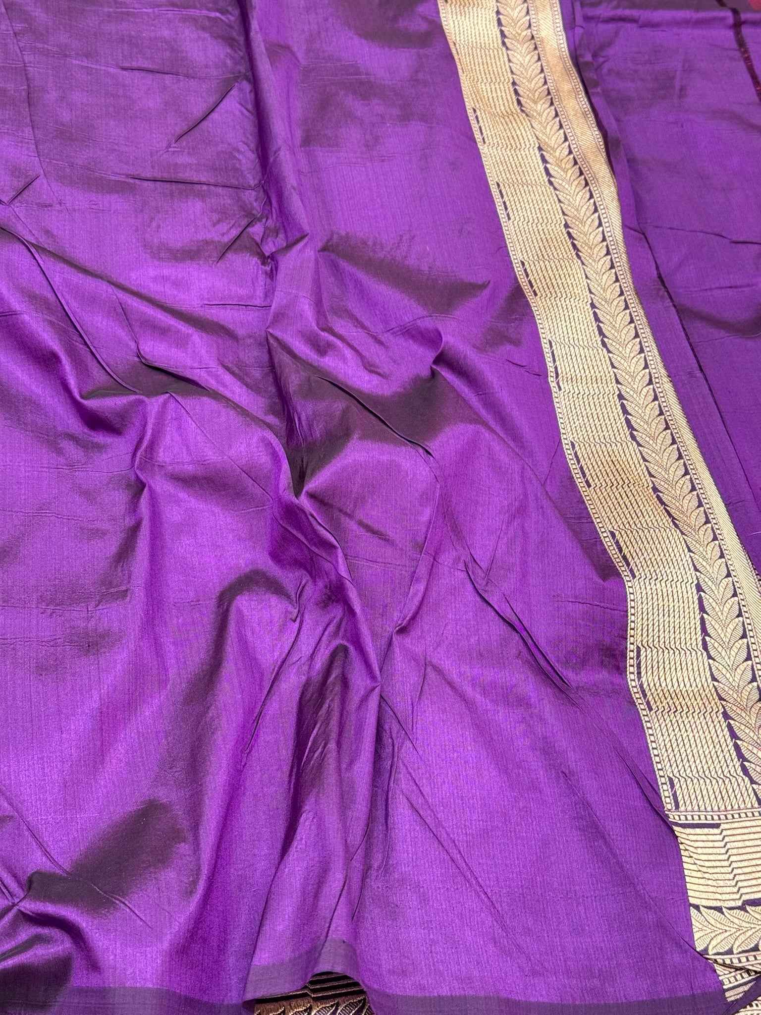 Purple Pure Katan Mulberry Silk Handloom Banarasi Saree | Timeless Banarasi Elegance