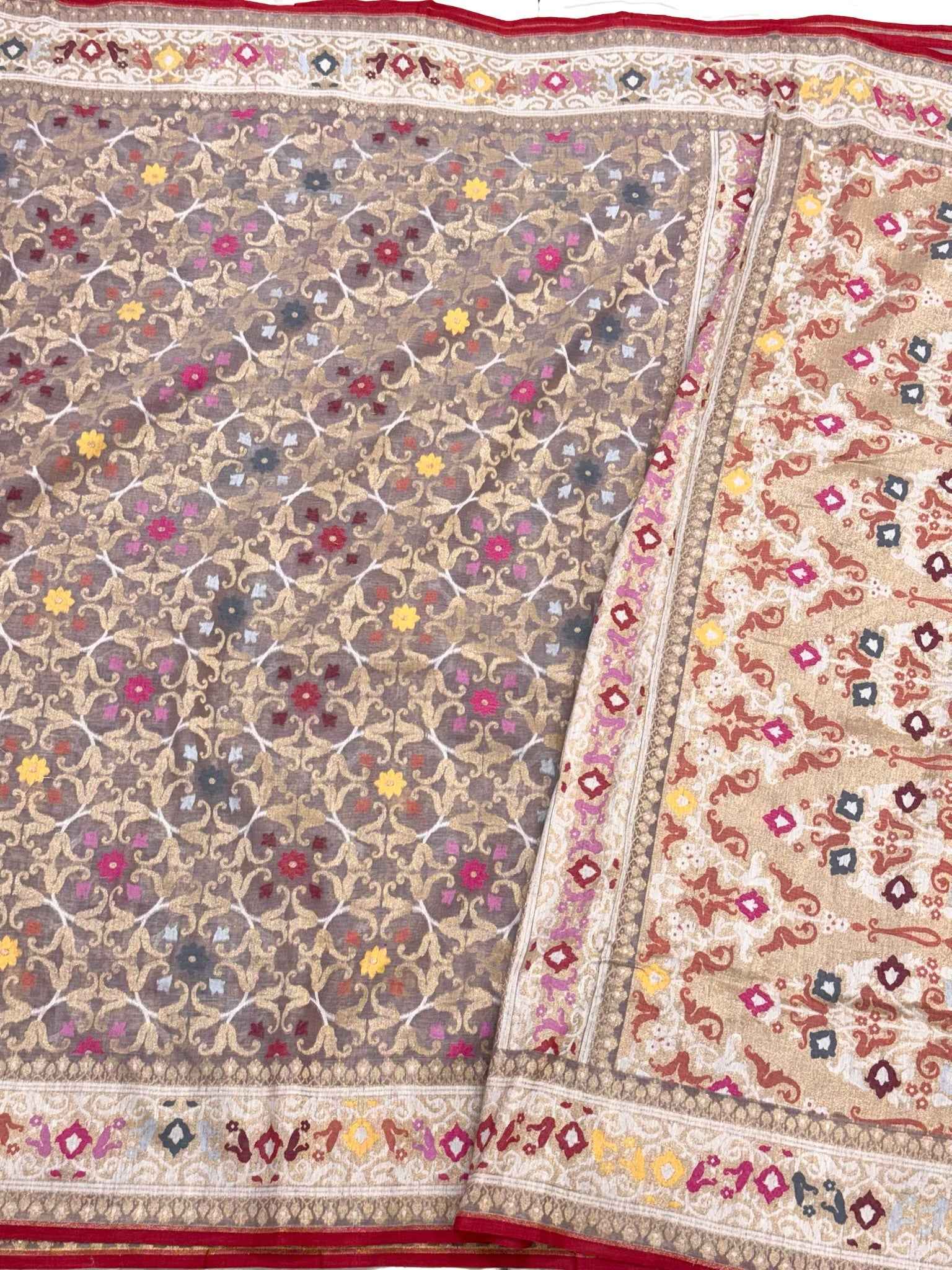 Dusty Lavender Pure Muslin Cotton Jamdani |Ektara Technique | Handloom Banarasi Saree