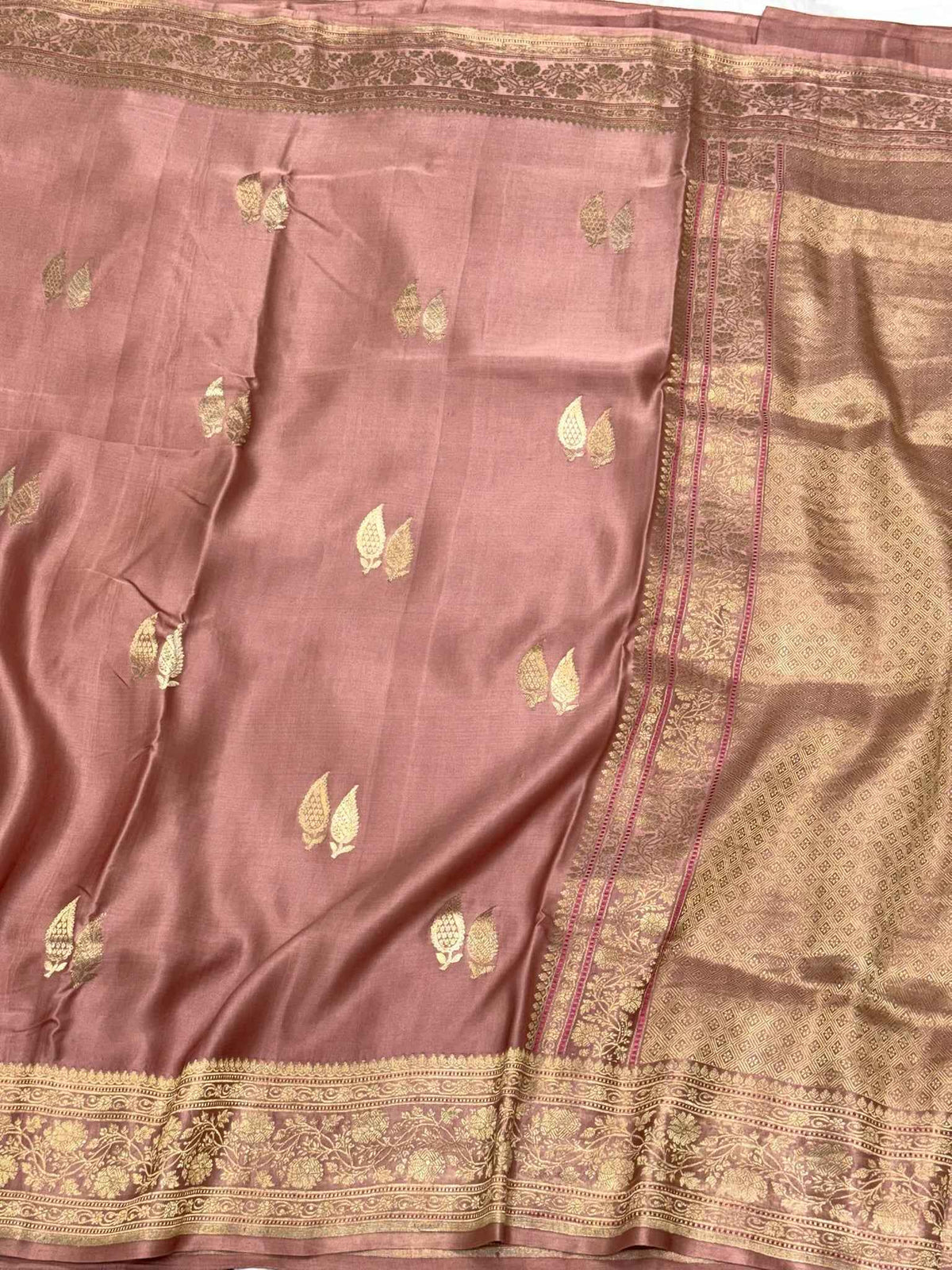 Mauve Pink Handwoven Banarasi Saree | Pure Mashru Satin Silk Banarasi Saree
