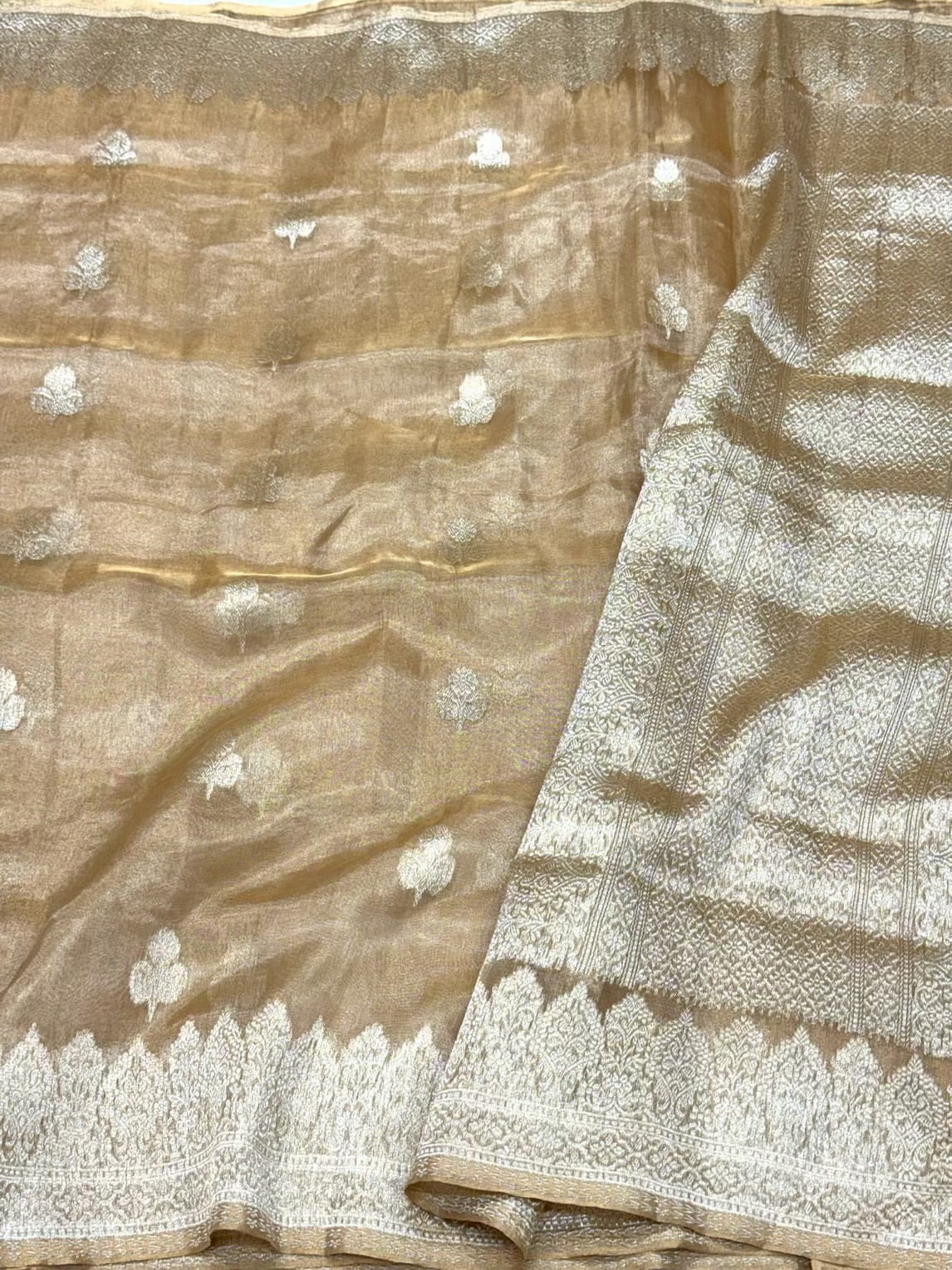 Molten Gold Pure Ektara Tissue Silk Saree | Kadhwa Technique | Handwoven Banarasi Silk Saree