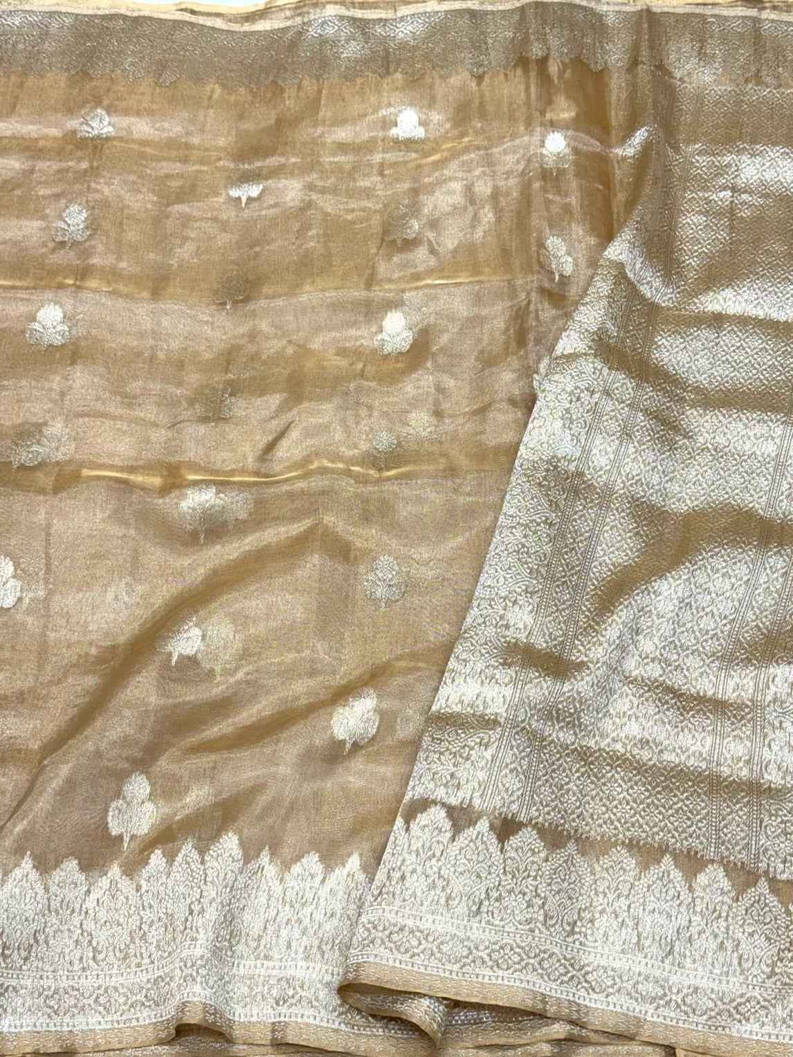 Molten Gold Pure Ektara Tissue Silk Saree | Kadhwa Technique | Handwoven Banarasi Silk Saree