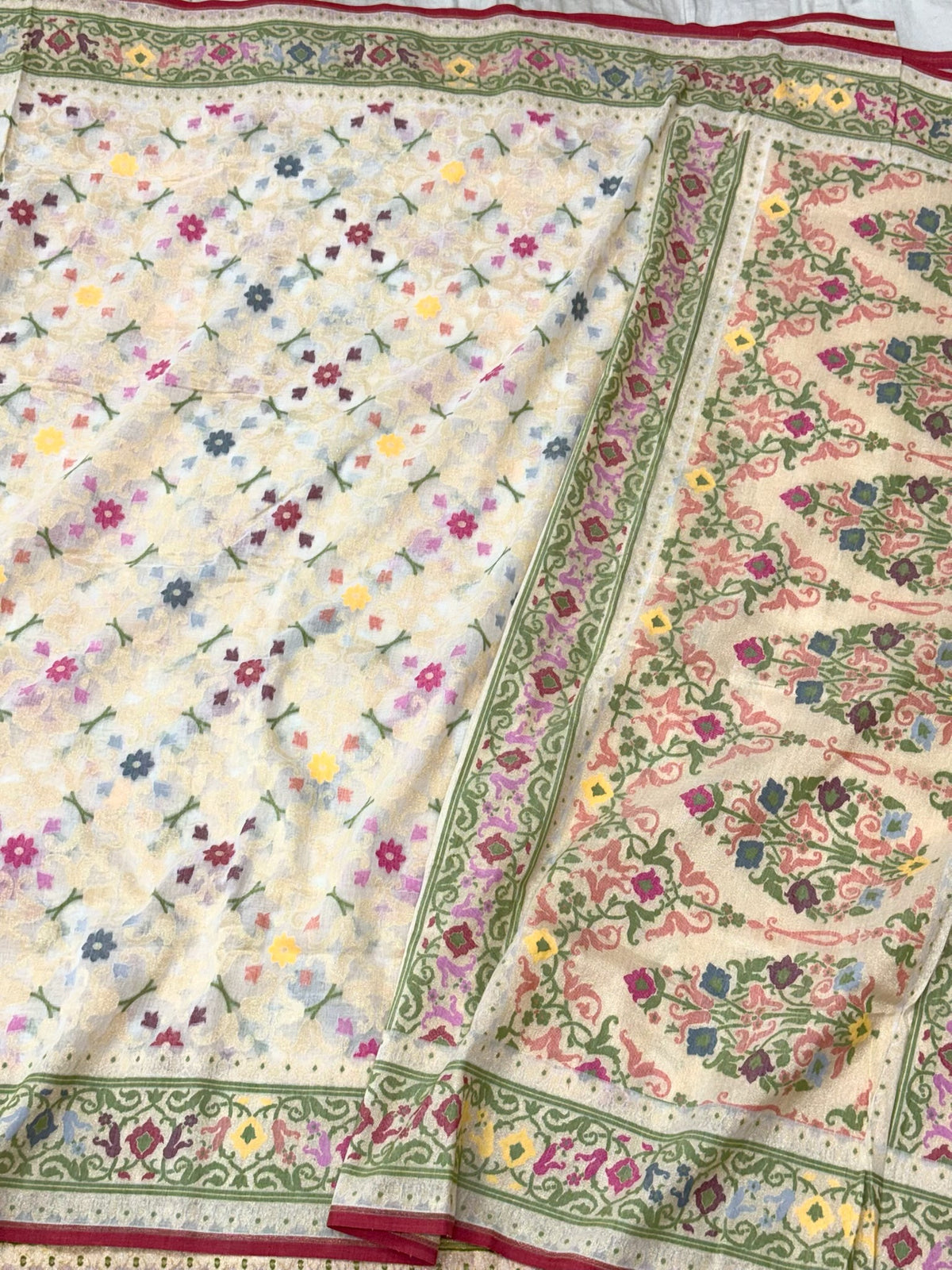 Off White Pure Muslin Cotton Jamdani | Ektara Technique | Handloom Modern Banarasi Saree