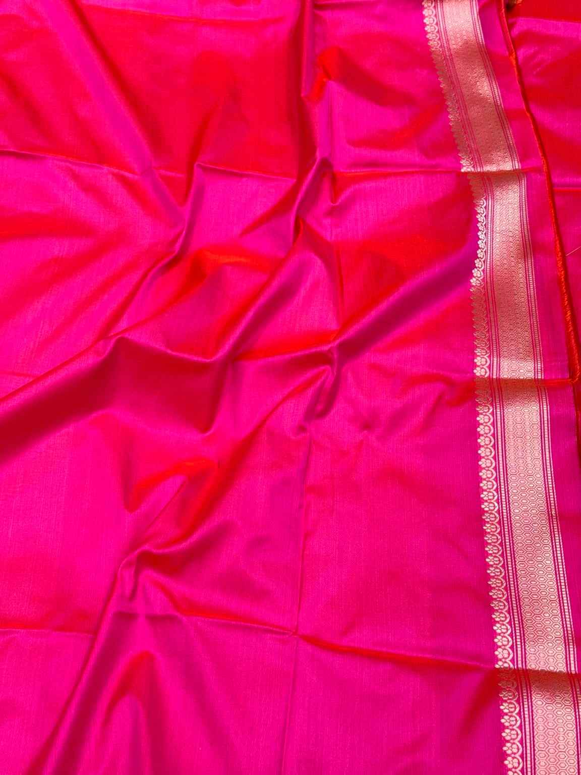 Reddish Pink Pure Mulberry Katan Silk Handwoven Banarasi Saree With Kadhwa Technique