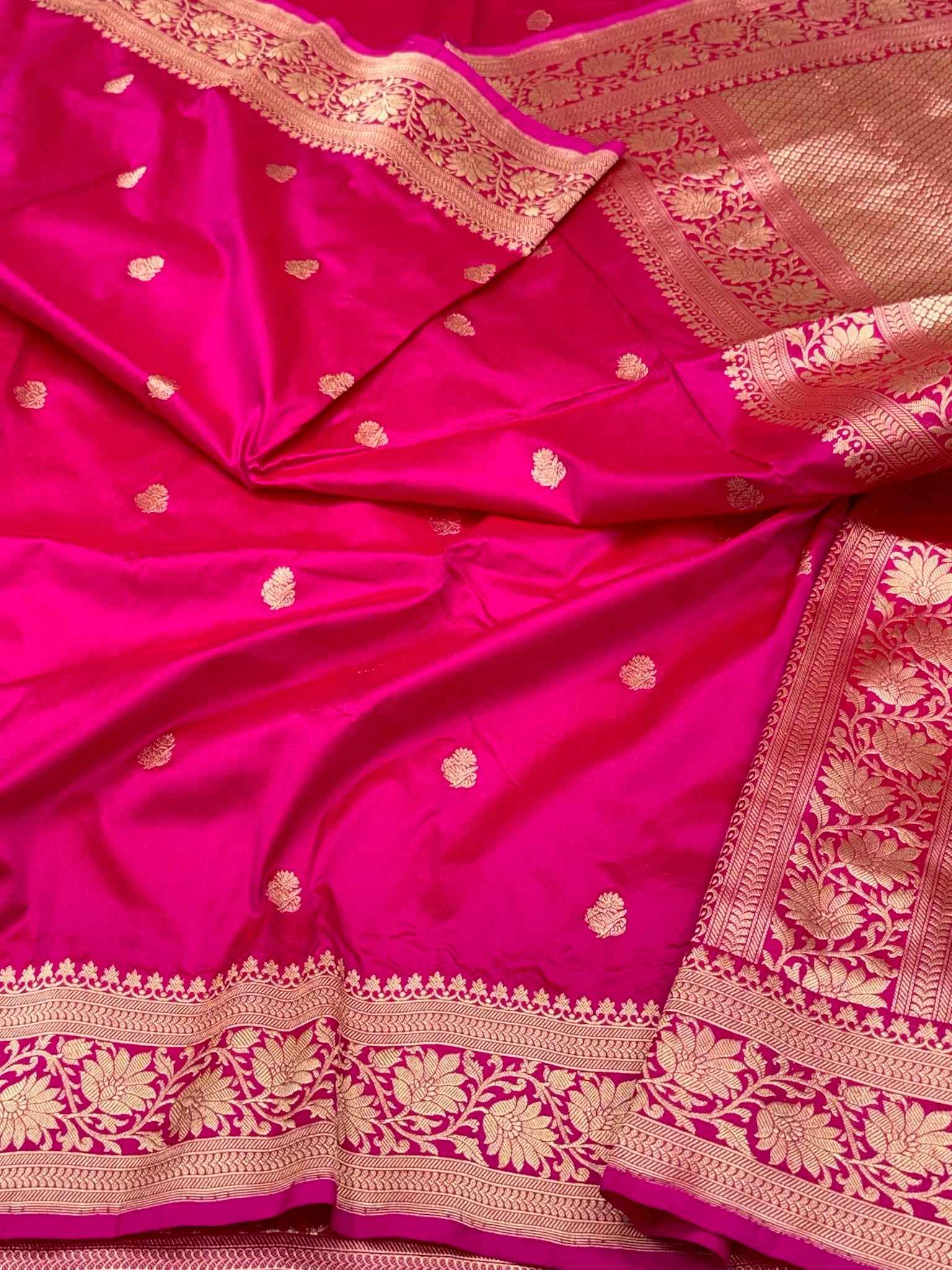 Pink Pure Katan Mulberry Silk Banarasi Saree | Kadhwa Weave | Handwoven Banarasi Saree