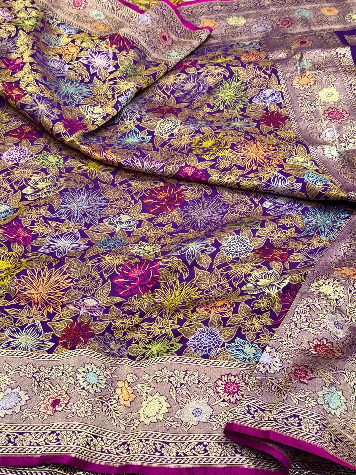 Purple Pure Mulberry Katan Silk Handwoven Banarasi Brocade Saree | Kadhwa Technique + Teh-Rir Meena - A New Era Of Elegance