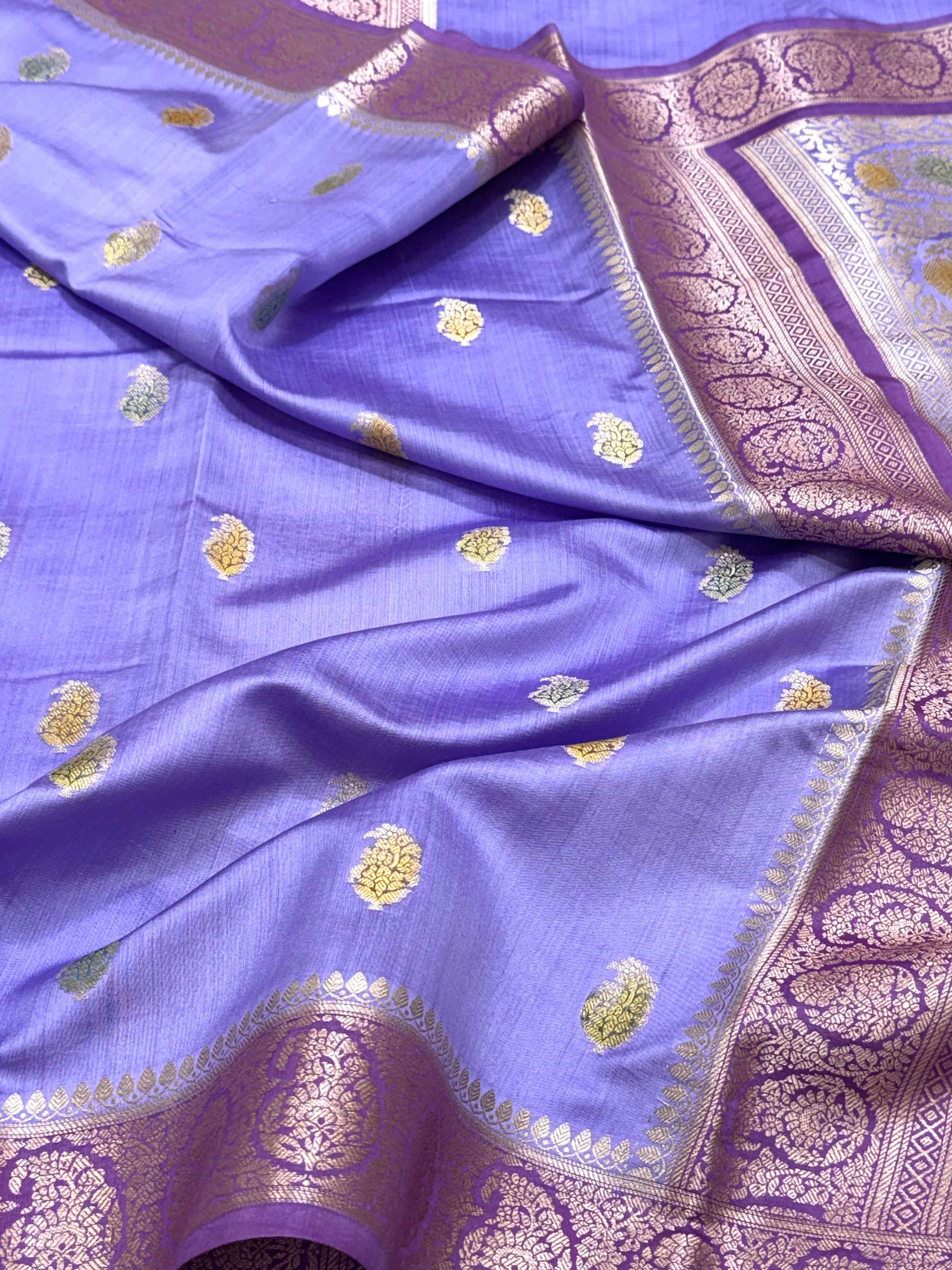 Sky Blue Pure Mulberry Chiniya Silk Handloom Banarasi Saree