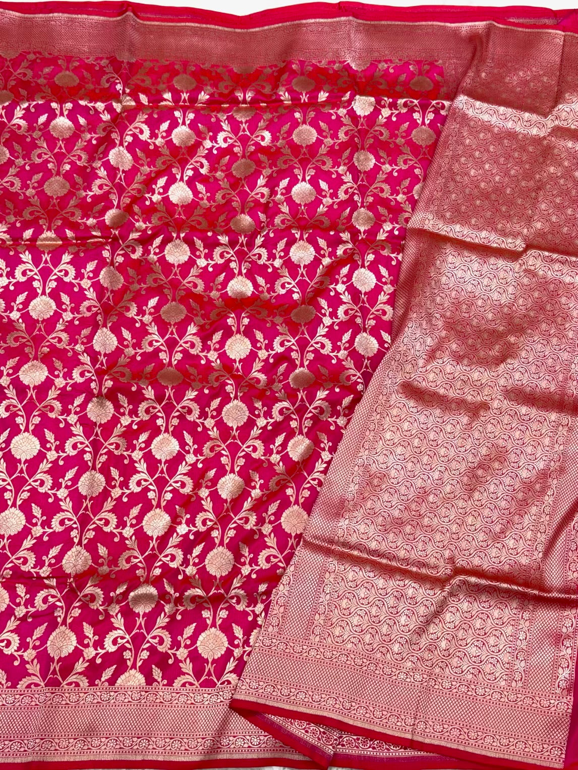Orange Pink Pure Katan Mulberry Silk Banarasi Handloom Saree