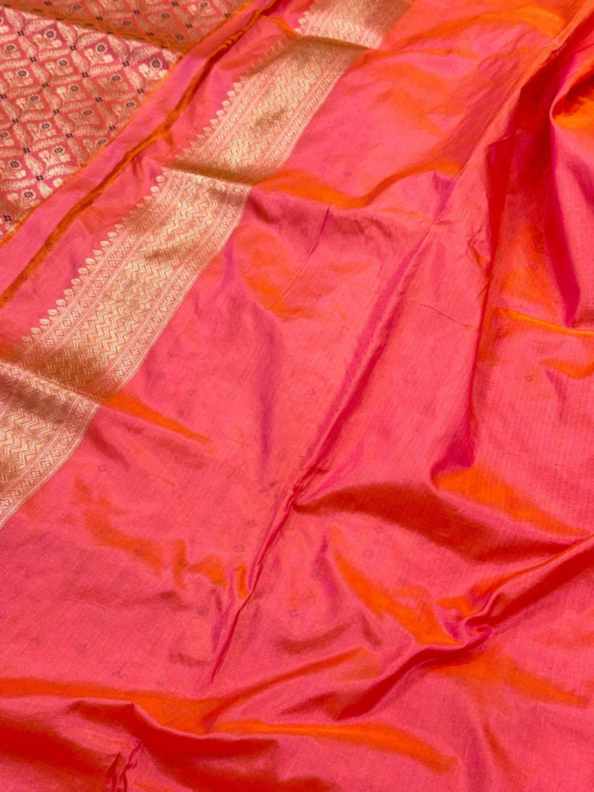 Reddish Orange Katan Silk Vintage Handloom Banarasi Brocade Saree