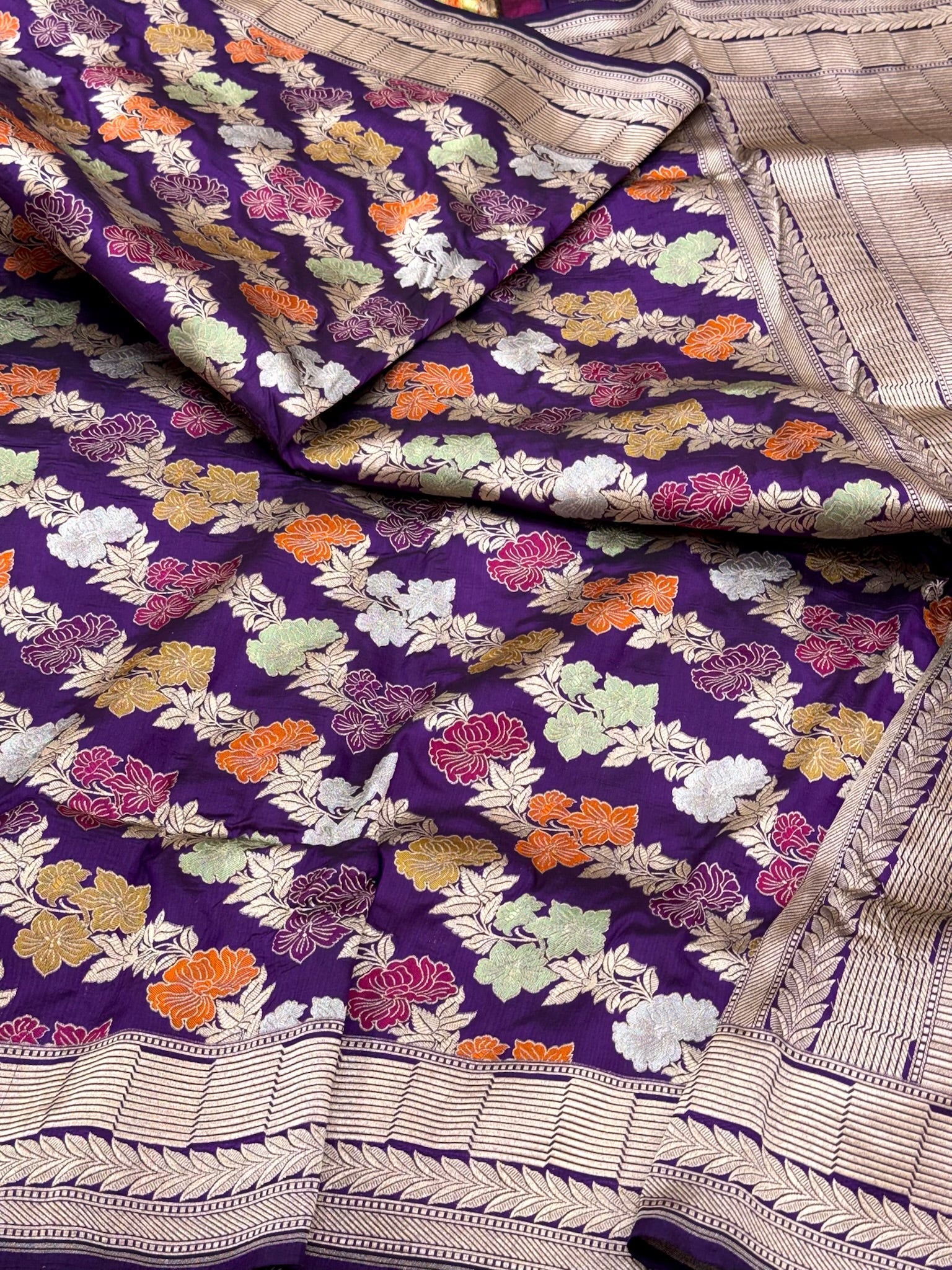 Purple Pure Katan Mulberry Silk Handloom Banarasi Saree | Timeless Banarasi Elegance
