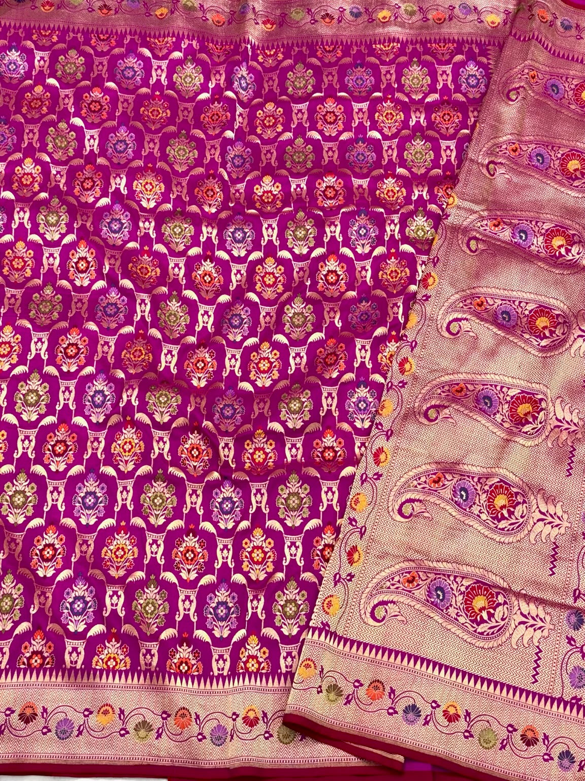 Rani Pink Pure Katan Silk - Pure Mulberry Silk Handloom vintage Banarasi Saree