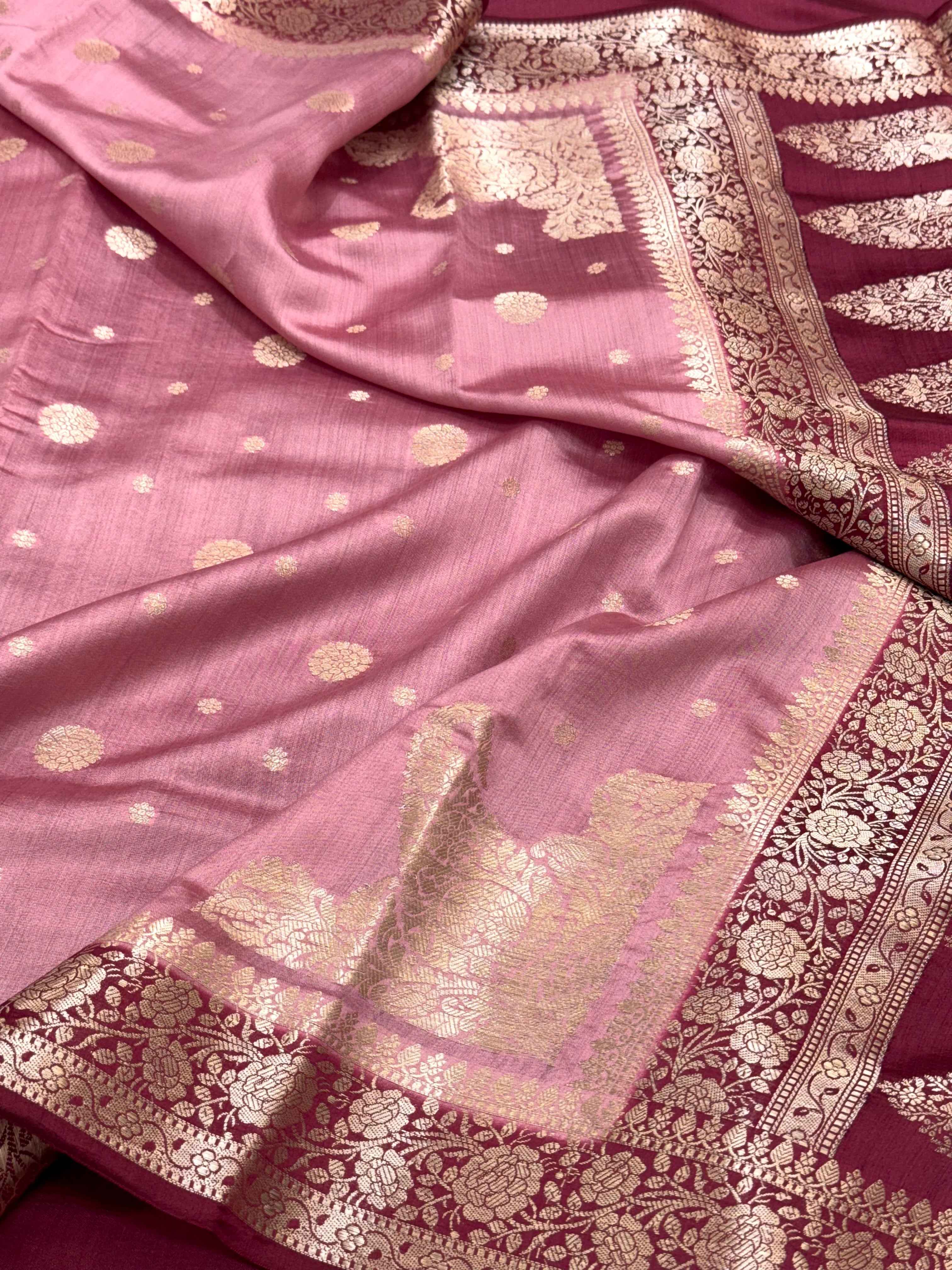 Onion Pink Pure Mulberry Chiniya Silk Handloom Banarasi Saree - Soft Drape