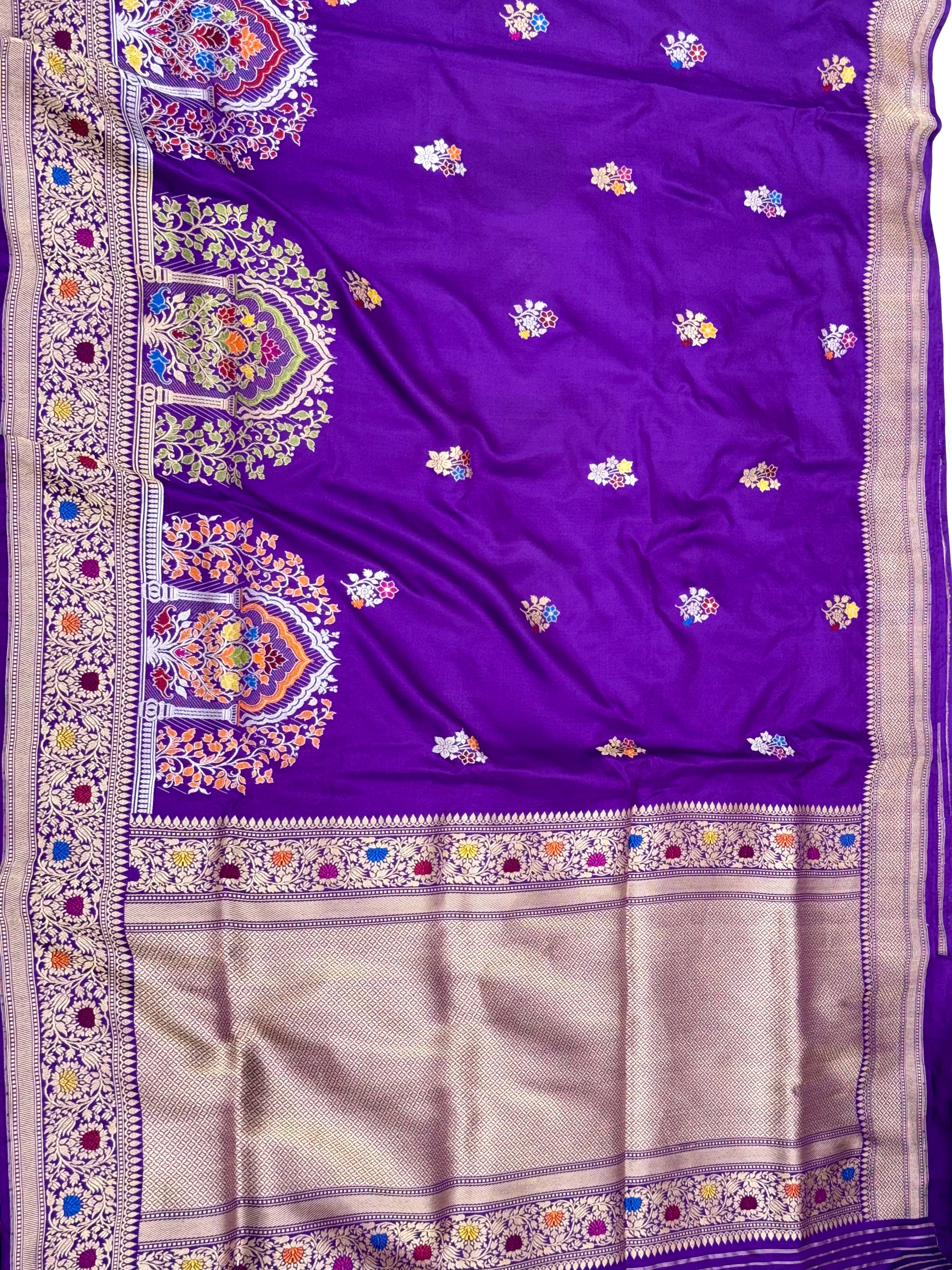 Purple Exclusive Modern Banarasi Saree - Pure Mulberry Katan Silk | Kadhwa Ektara Weave Handwoven Saree