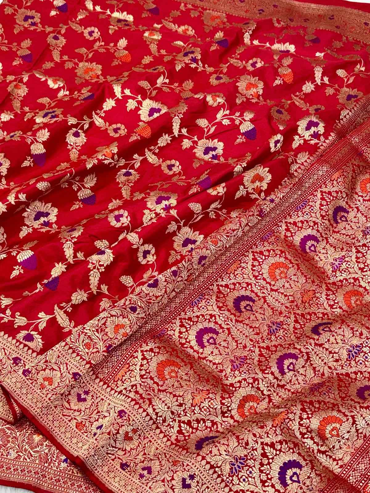 Rani Pink Pure Katan Silk Handwoven Banarasi Saree
