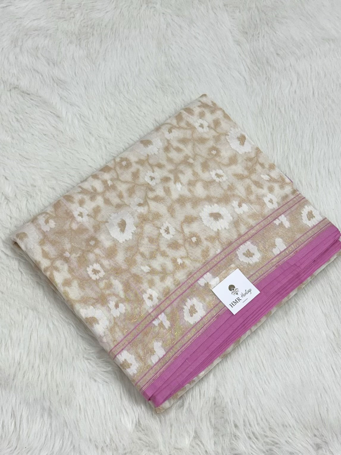 Pearl White Pure Muslin Cotton Jamdani Ektara Weave Handloom Banarasi Saree