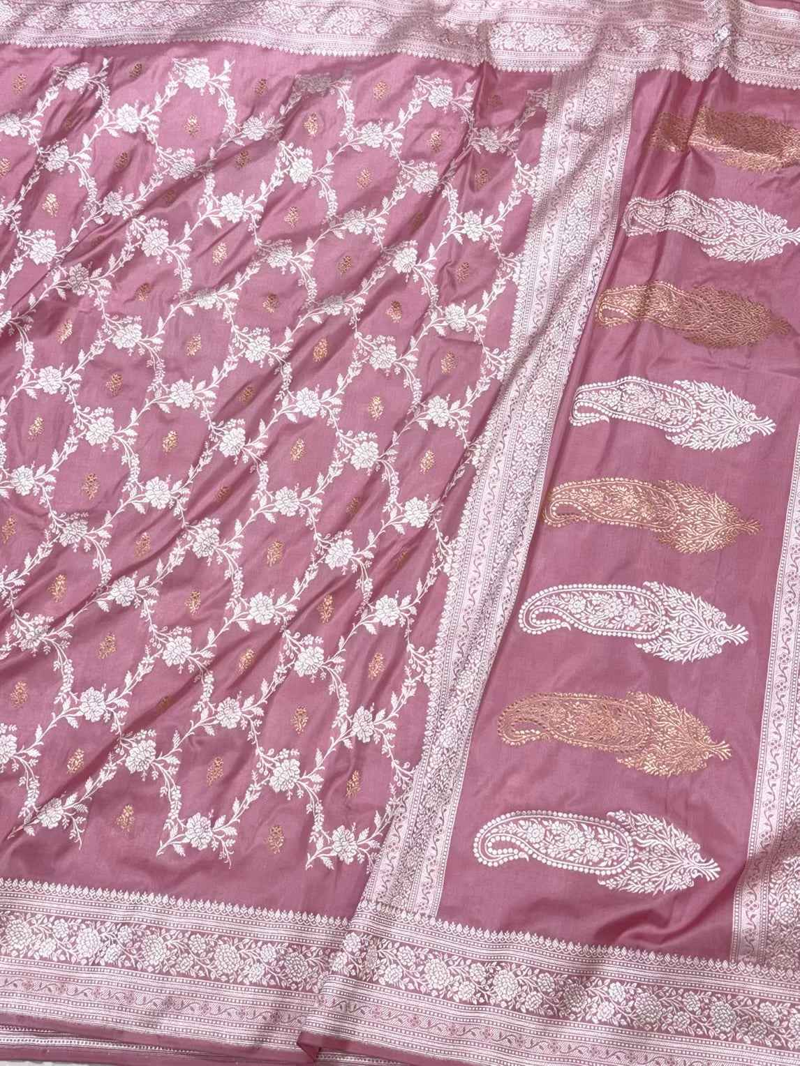 Pastel Pink Pure Silk Saree-Handwoven Pure Katan Mulberry Silk Banarasi Saree | Kadhwa Technique | Banarasi Elegance