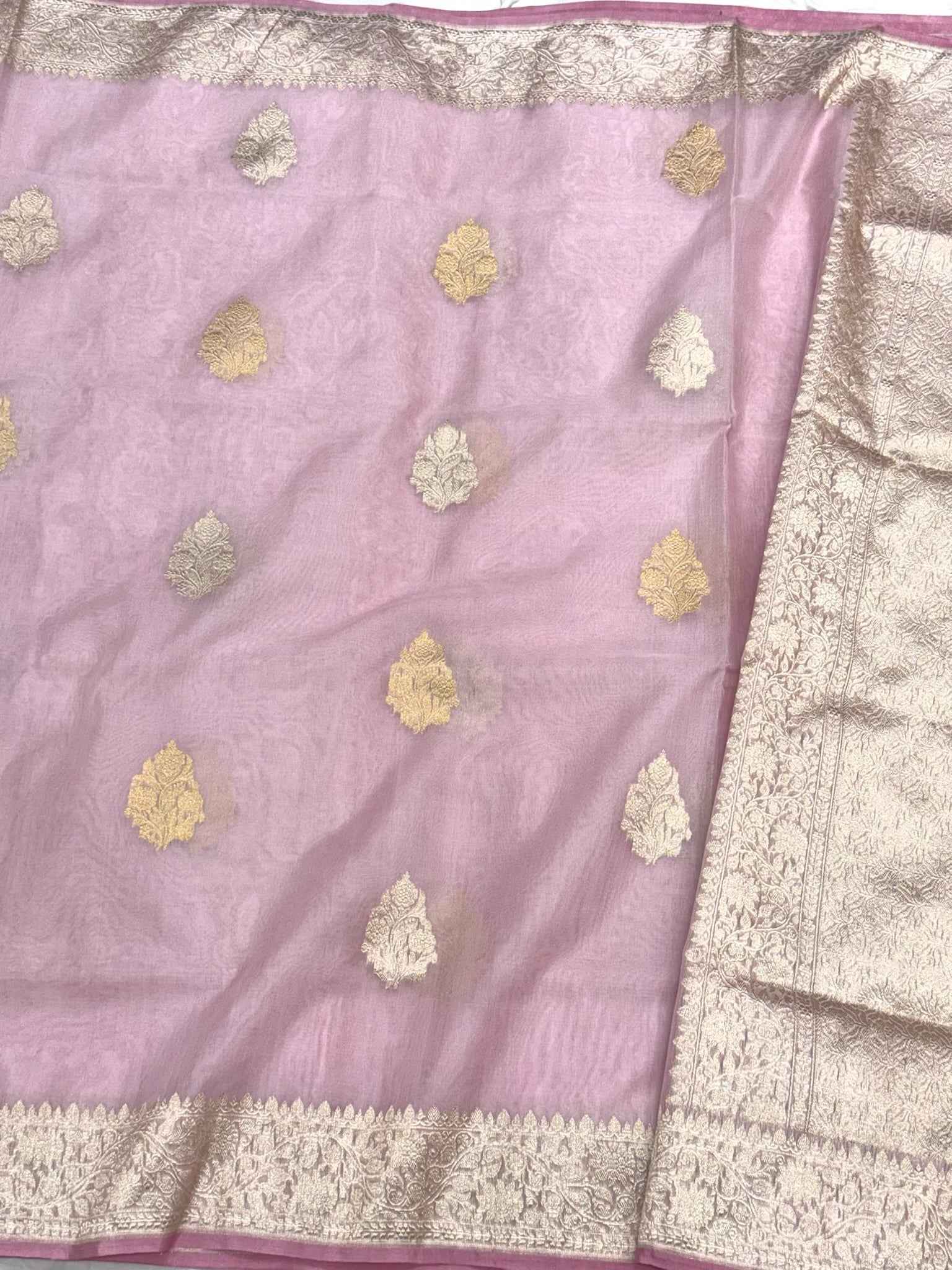 Baby Pink Pure Mulberry Kora Silk Handwoven Banarasi Saree