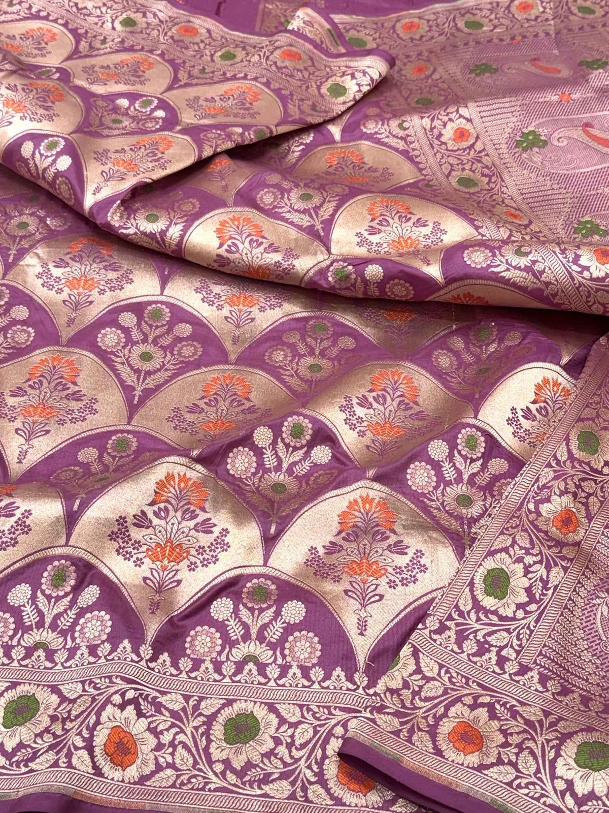 Lilac Pink Pure Katan Mulberry Silk Handloom Banarasi Saree