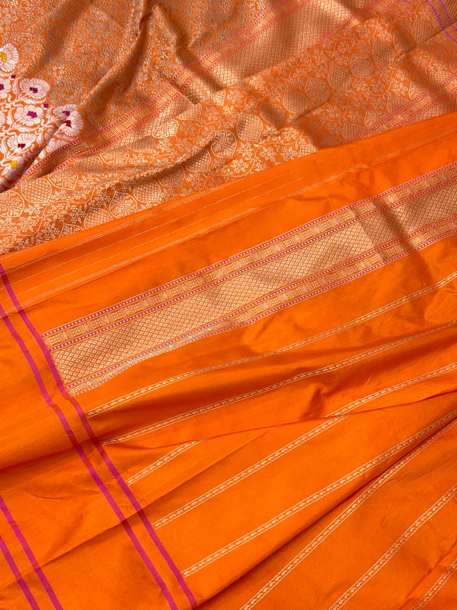 Orange Pure Mulberry Katan Silk Handwoven Banarasi Saree | Brocade|