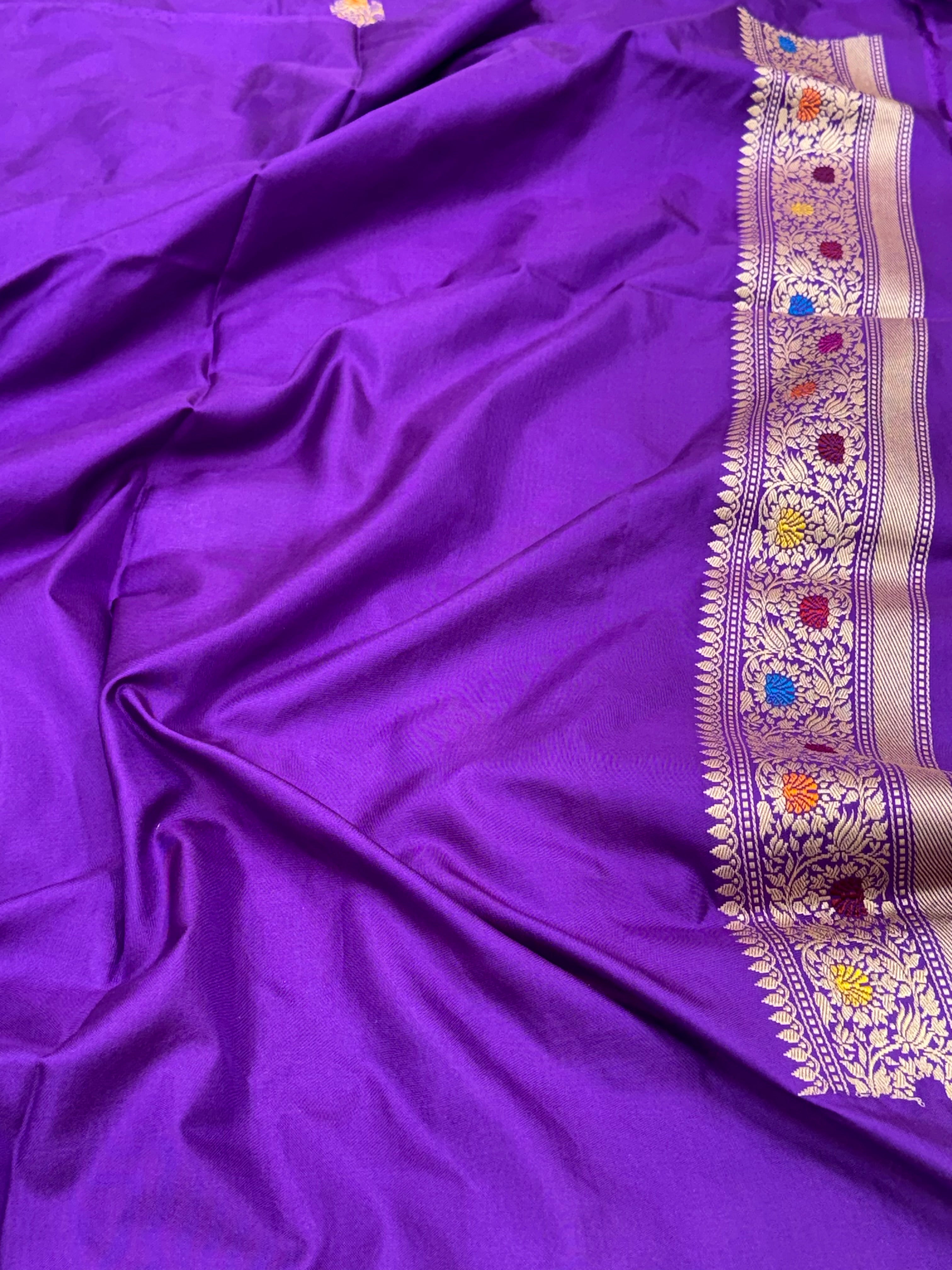 Purple Exclusive Modern Banarasi Saree - Pure Mulberry Katan Silk | Kadhwa Ektara Weave Handwoven Saree