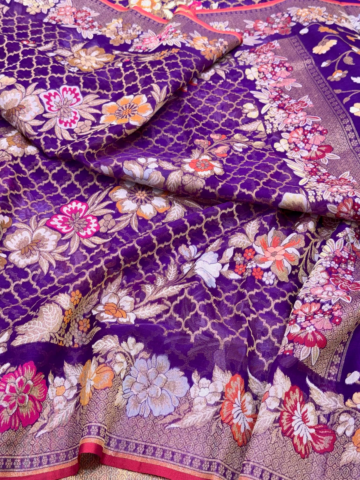 Purple Pure Mulberry Kora Silk Jamdani | Ektara Technique | Handloom Banarasi Saree - The New Classic