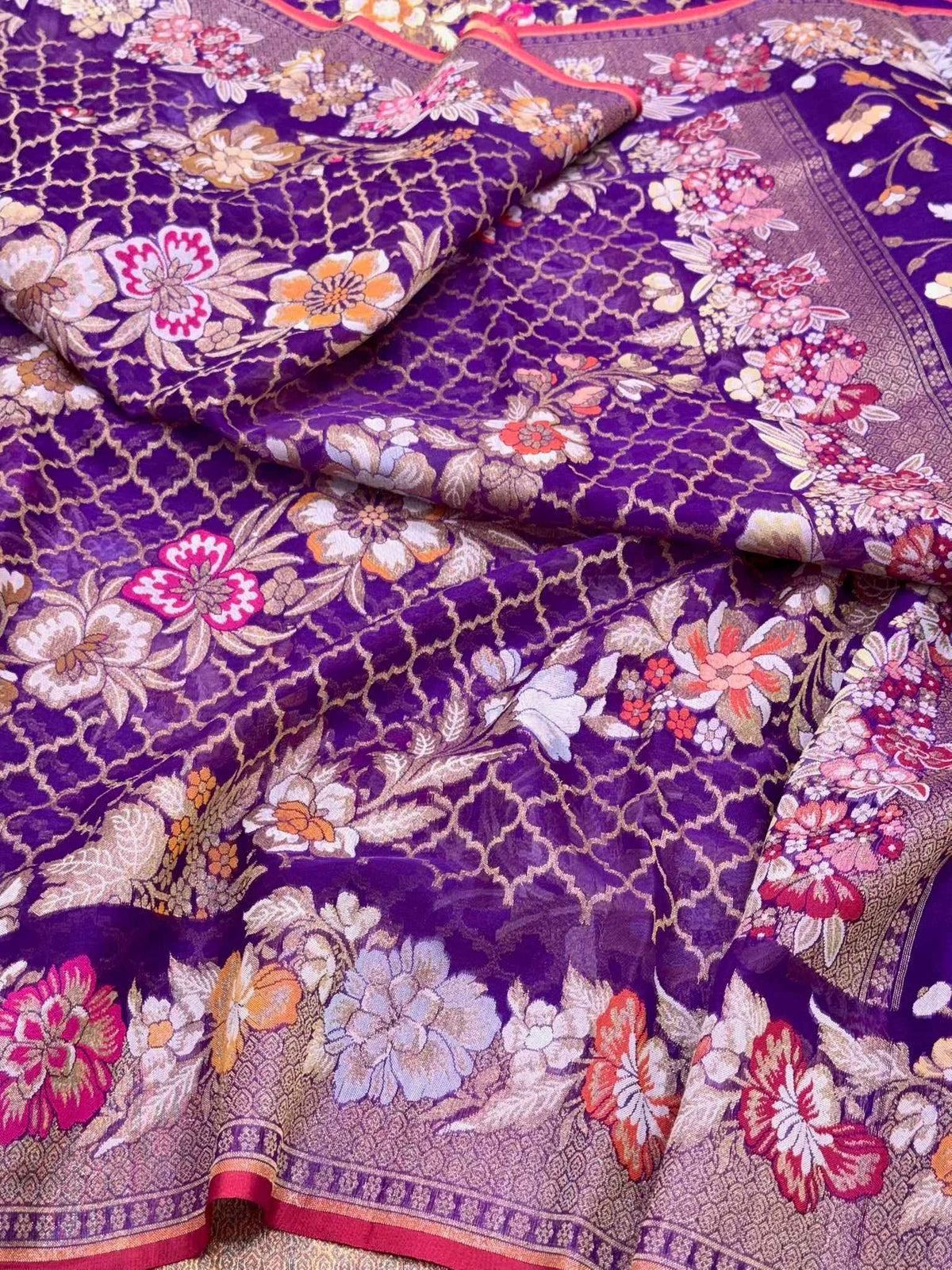 Purple Pure Mulberry Kora Silk Jamdani | Ektara Technique | Handloom Banarasi Saree - The New Classic