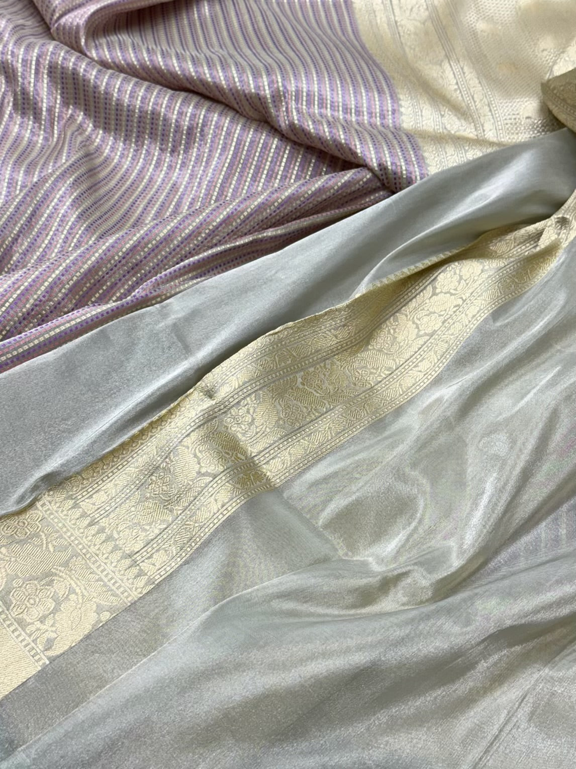 Ivory Pure Mulberry Katan Tissue Silk Handwoven Banarasi Saree