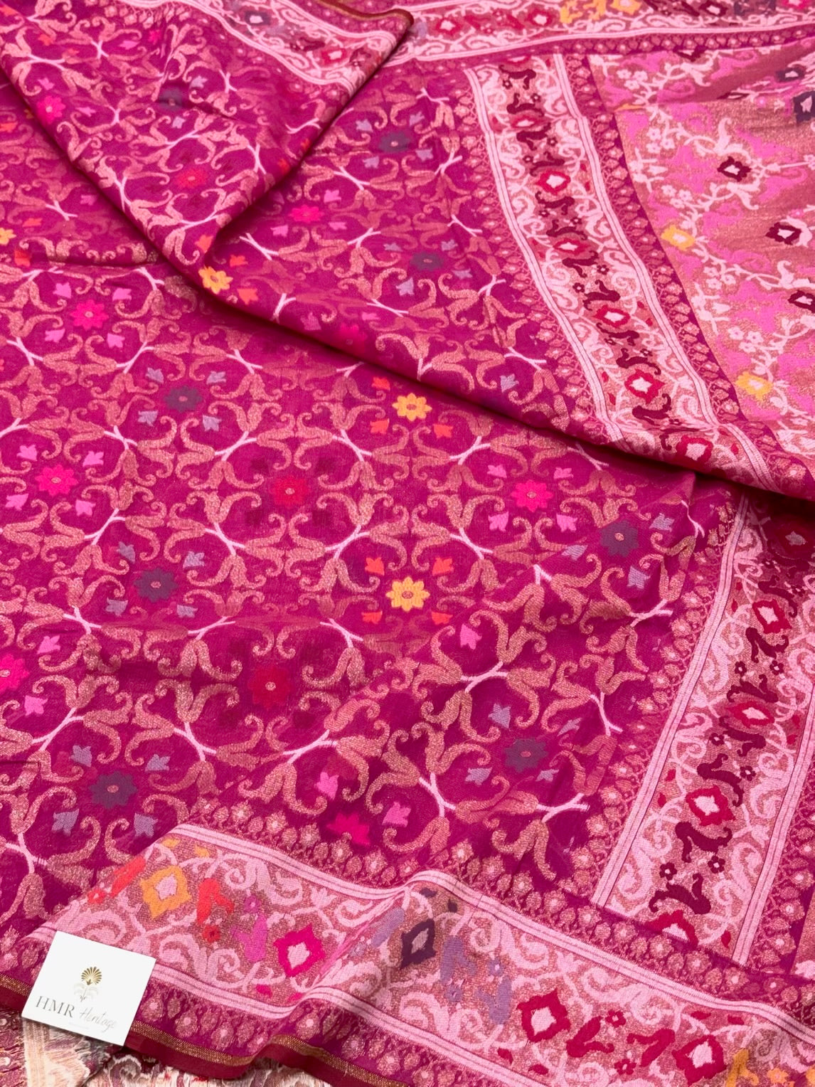 Pink Pure Muslin Cotton Jamdani Handloom Banarasi Saree |Ektara Weave|