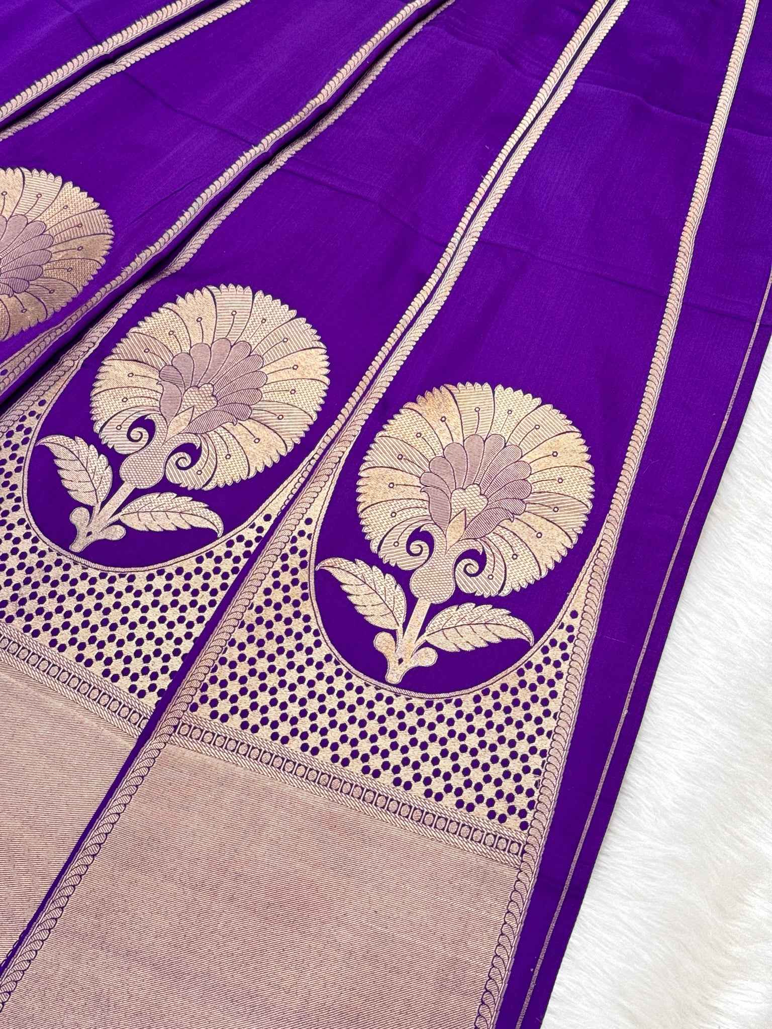 Purple Satin Silk Pure Handwoven Lahenga