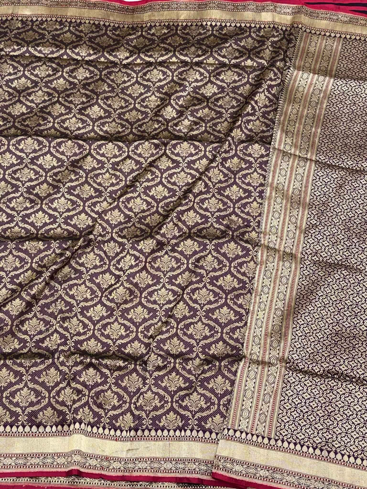 Magenta Pure Katan Mulberry Silk Handwoven | Kadhwa Weave | Banarasi Brocade Saree