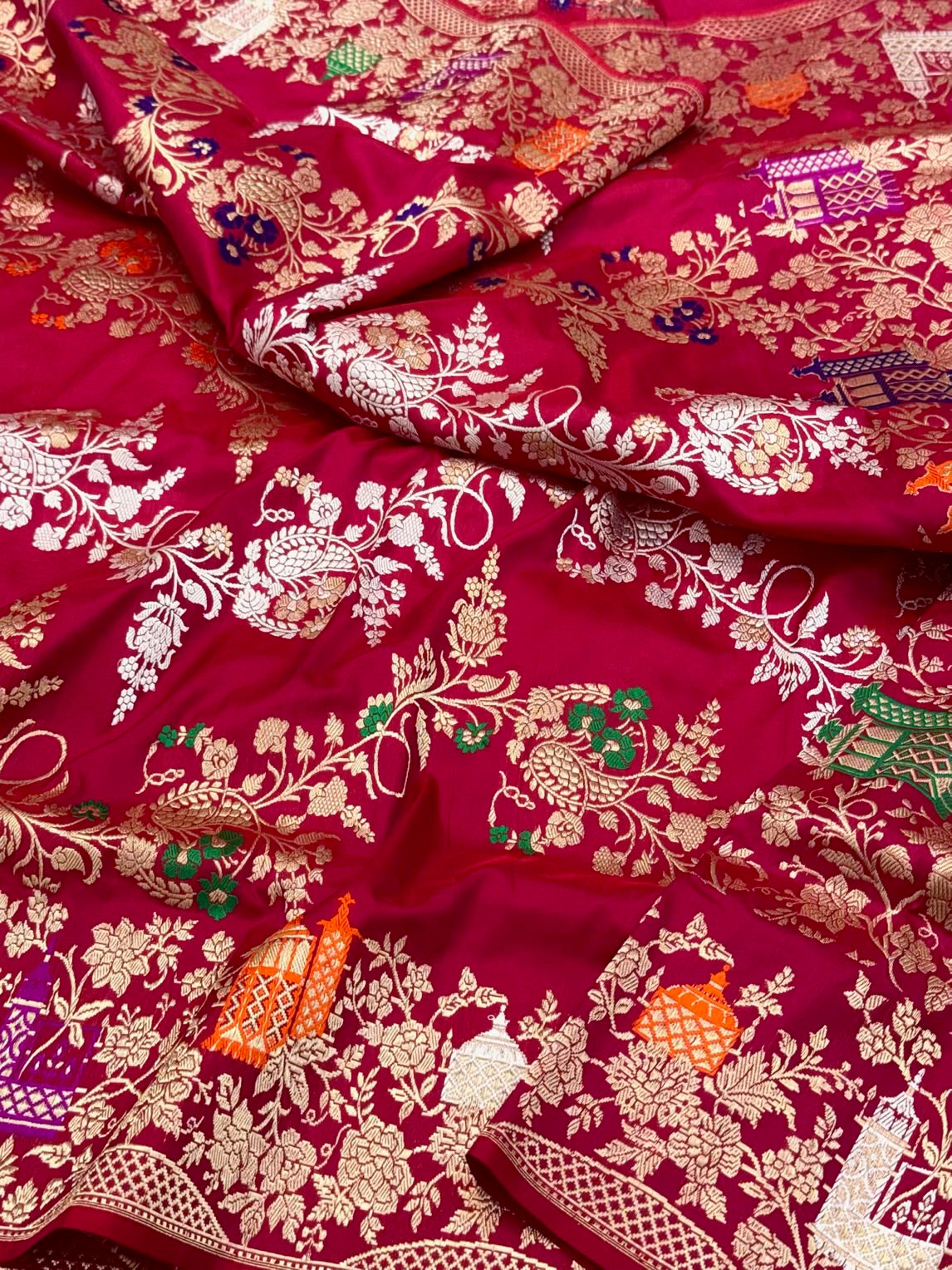 Reddish Pink Pure Katan Mulberry Silk Handwove Banarasi Silk Saree | Kadhwa Weave |