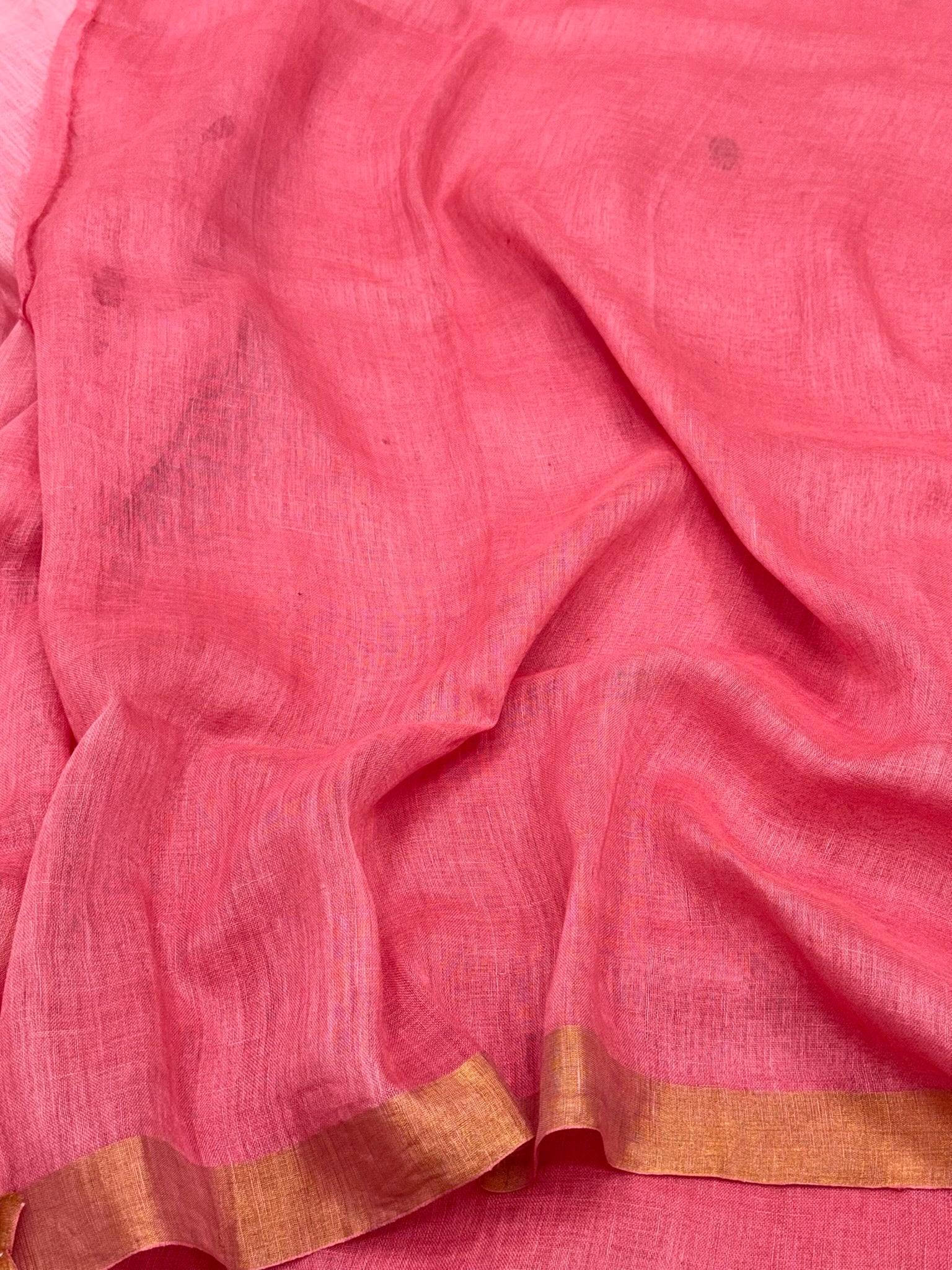 Pink Dual Tone Pure Linen Handwoven | Kadhwa Technique | Banarasi Saree