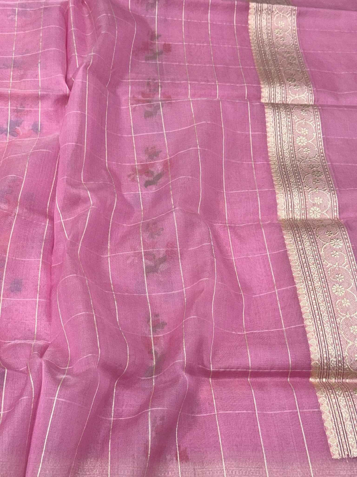 Candy Pink Pure Kora Mulberry Silk Handloom Banarasi Saree - Ektara Jamdani Banarasi Saree