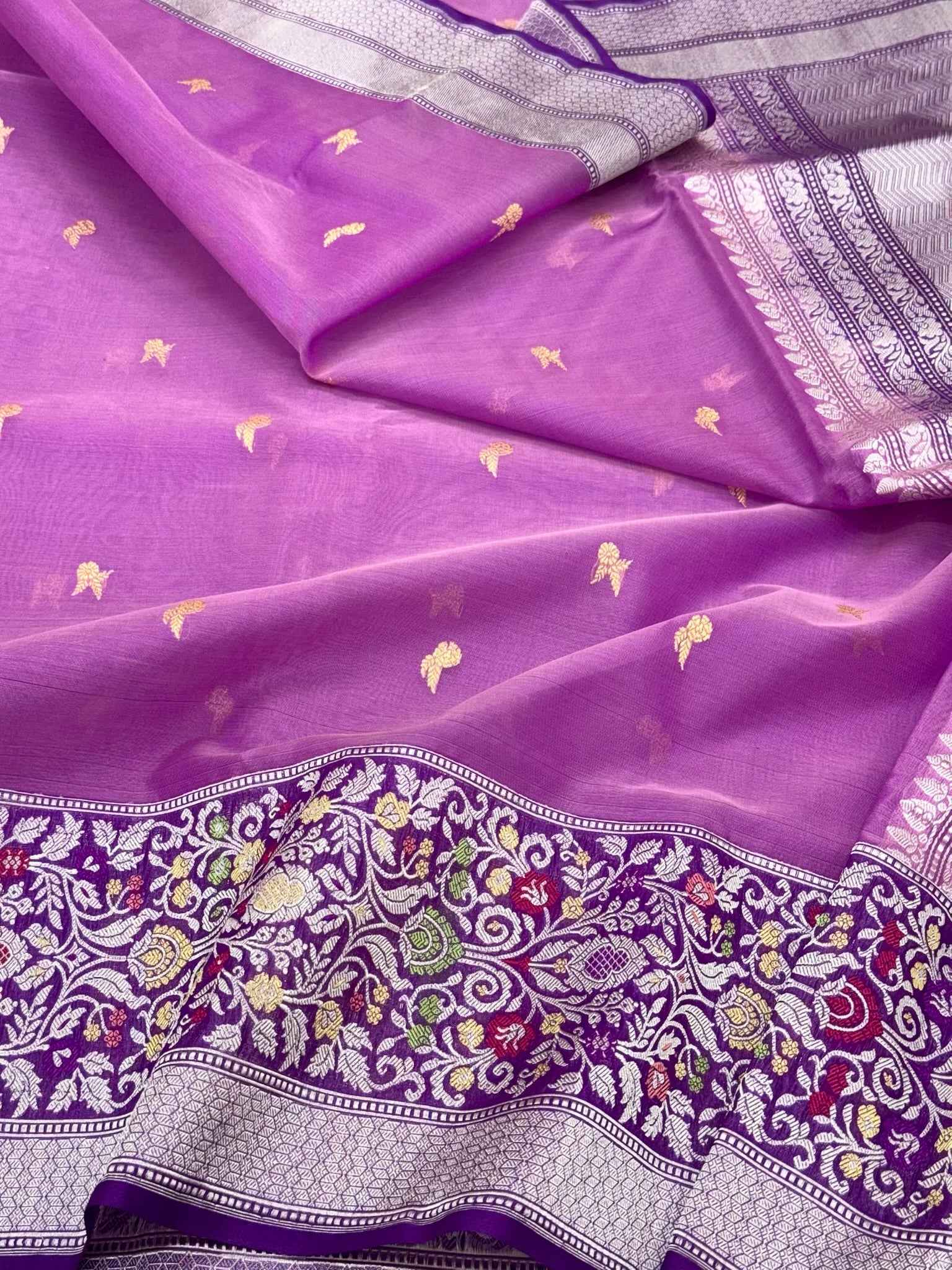 Lilac Pink Pure Mulberry Kora Silk Handwoven Banarasi Saree