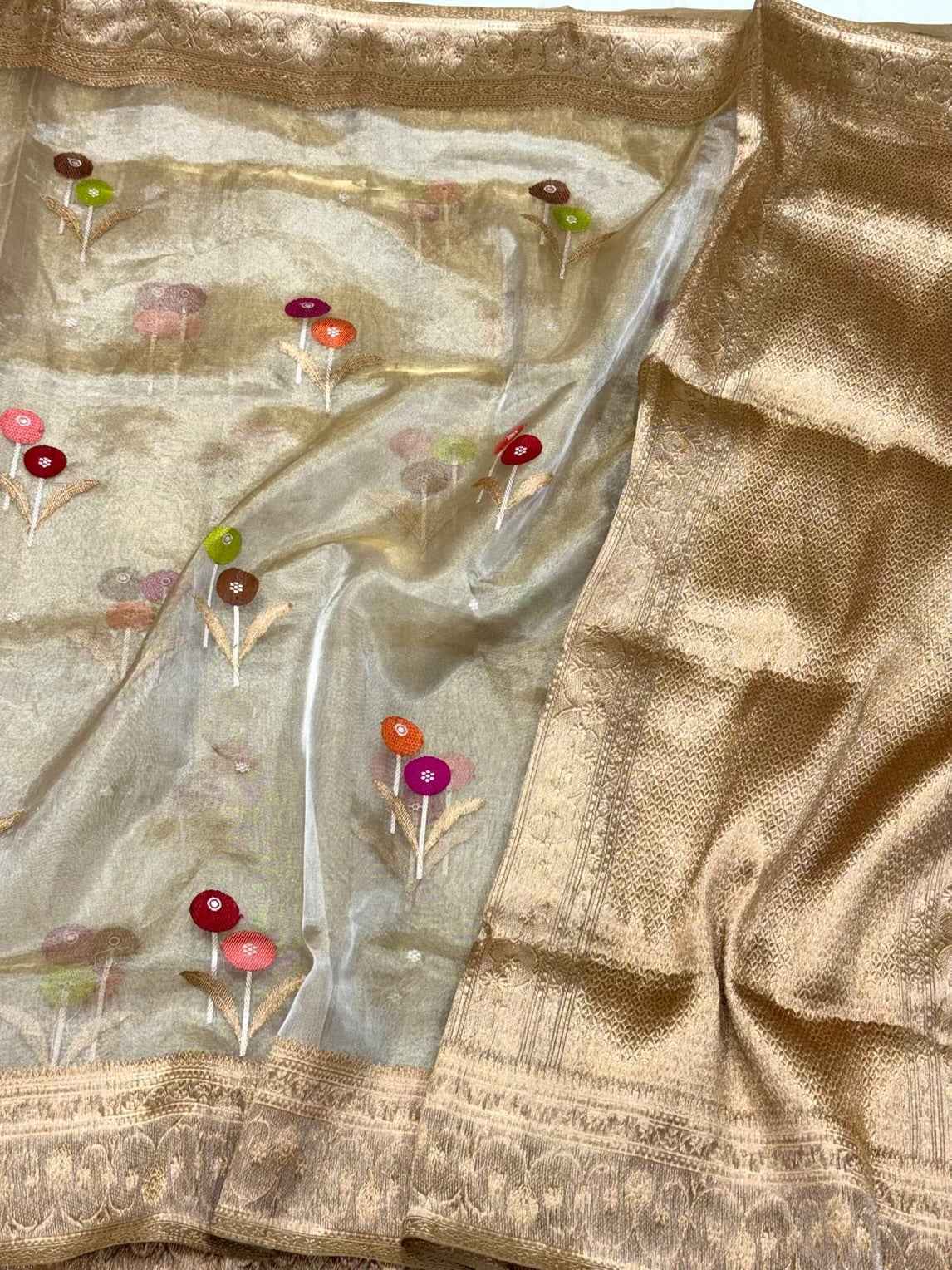 Molten Gold Pure Tissue Silk Saree | Ektara Weave | Soft - lightweight Saree