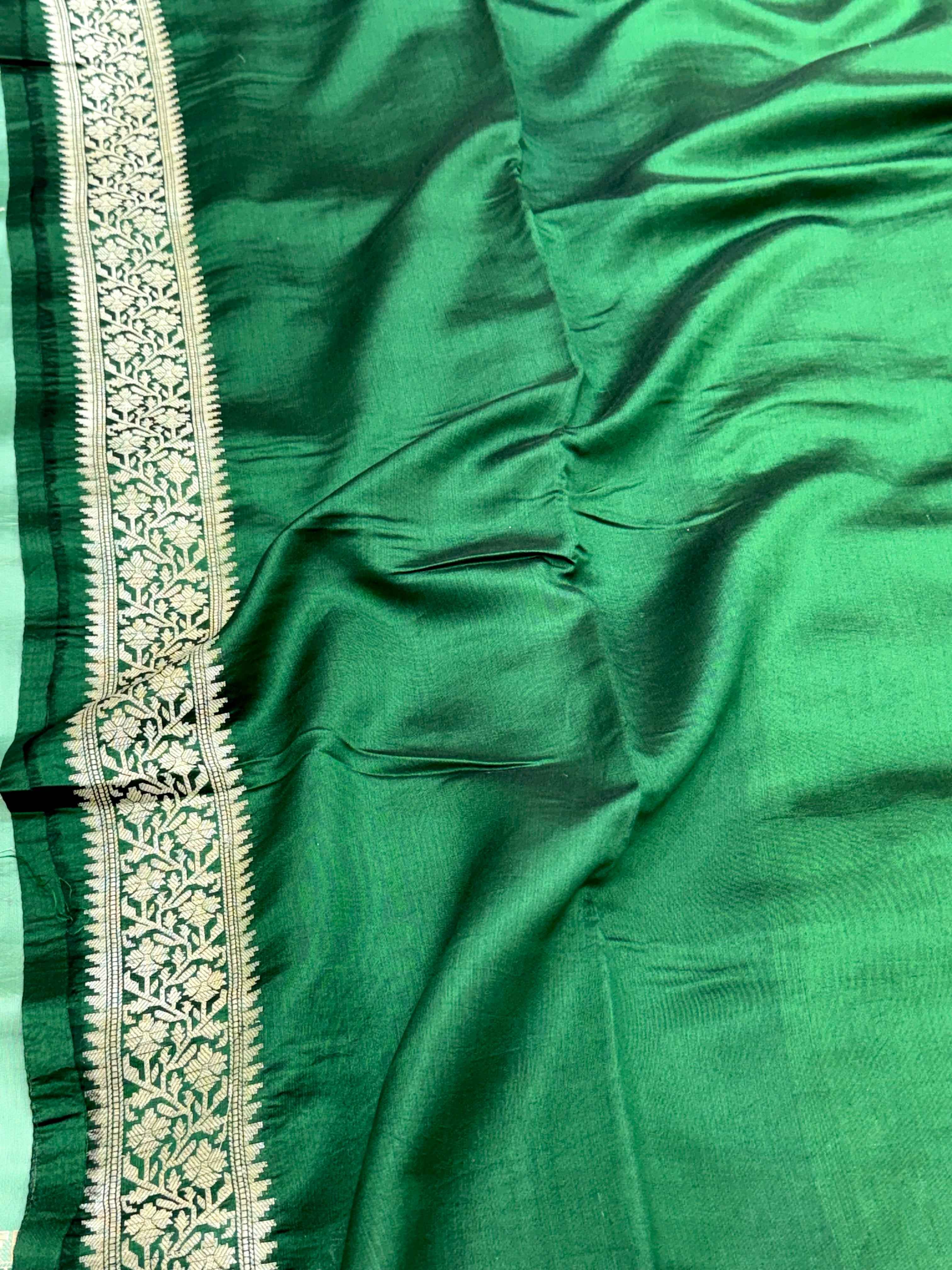 Sea Green Pure Mulberry Chiniya Silk Lightweight Handloom Banarasi Saree