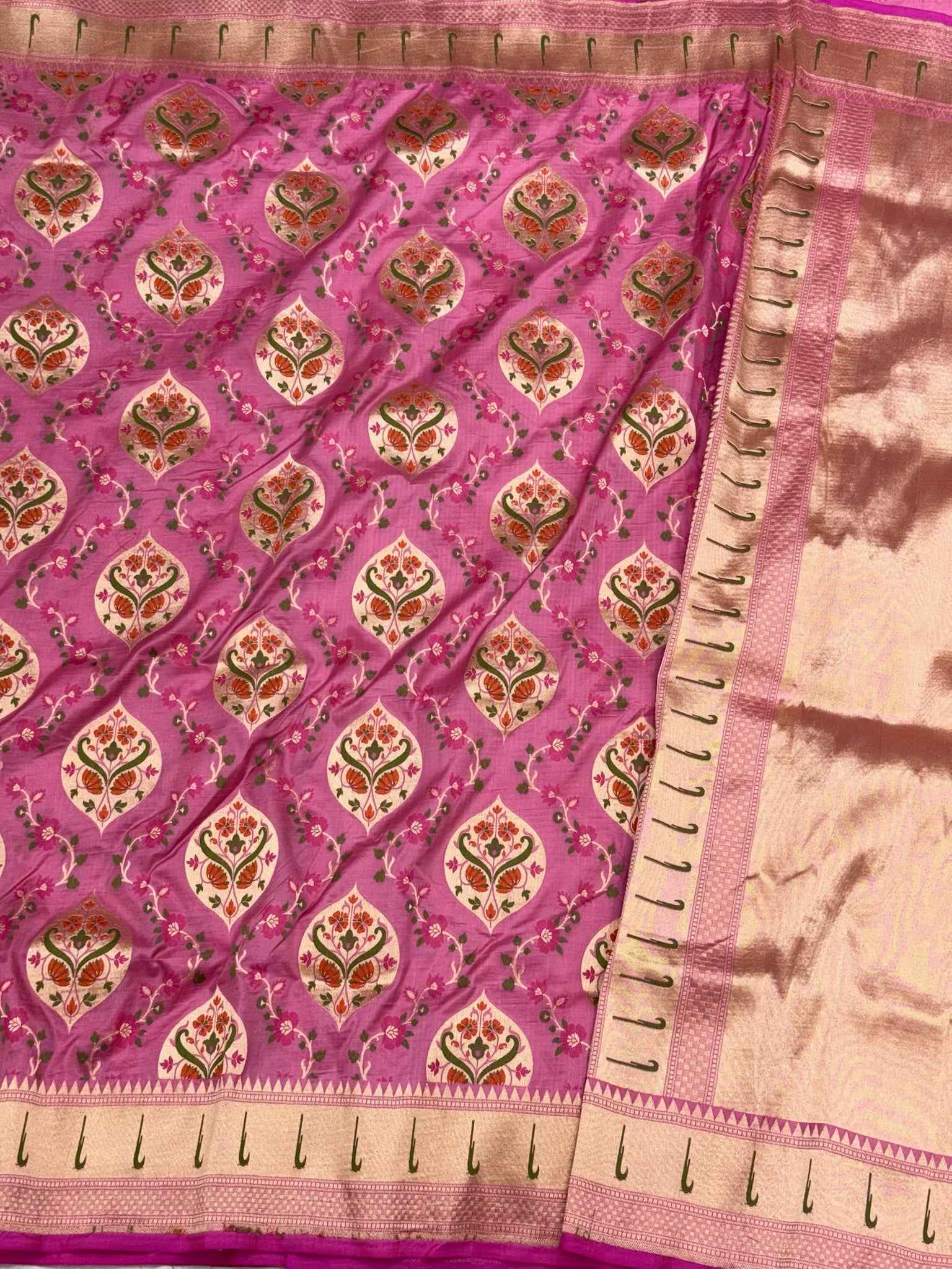Hot Pink Pure Katan Silk & Mulberry Silk | Authentic Handloom Banarasi Saree