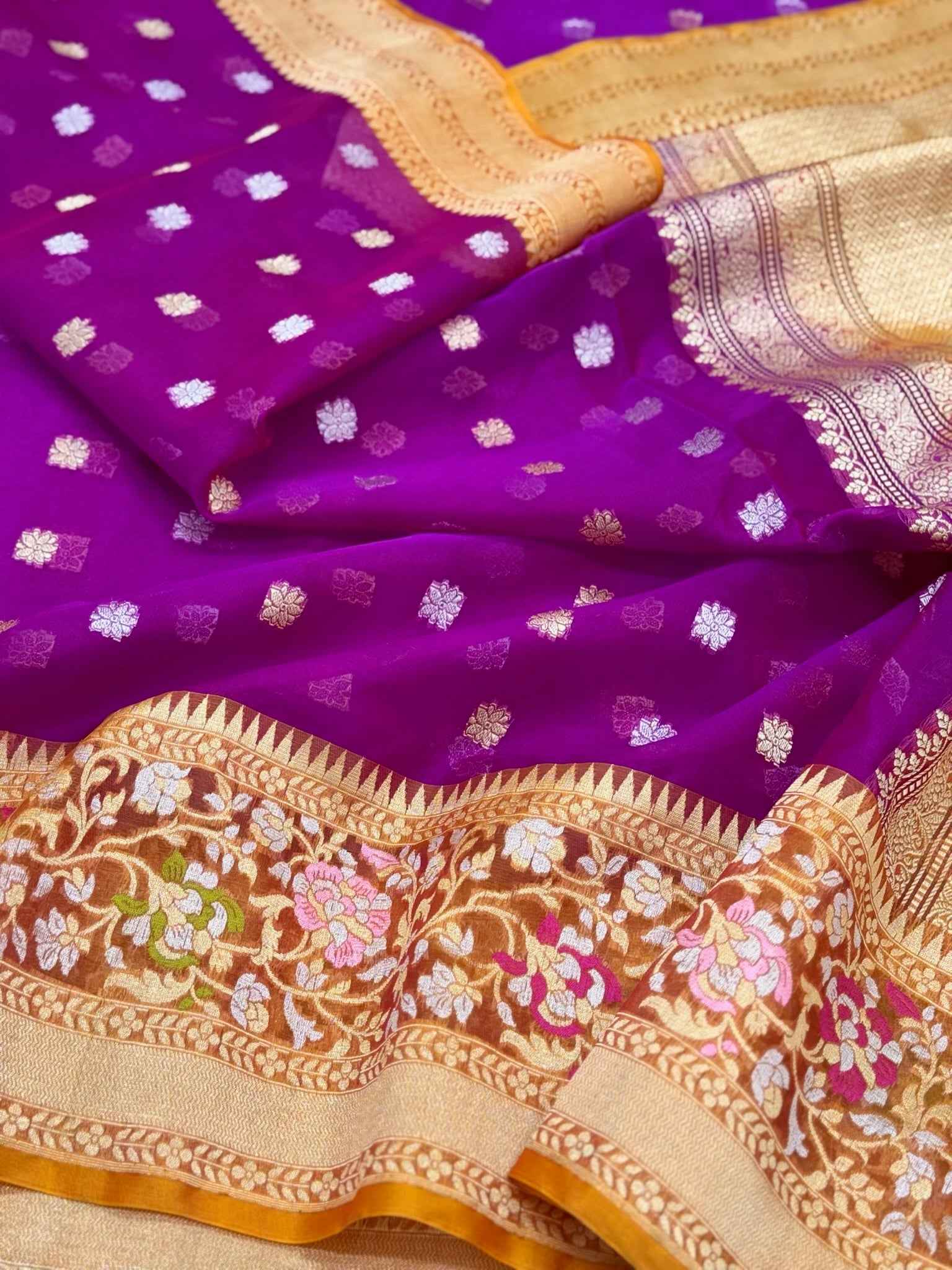 Purple Pure Mulberry Kora Silk Handwoven Banarasi Saree - Modern Drape