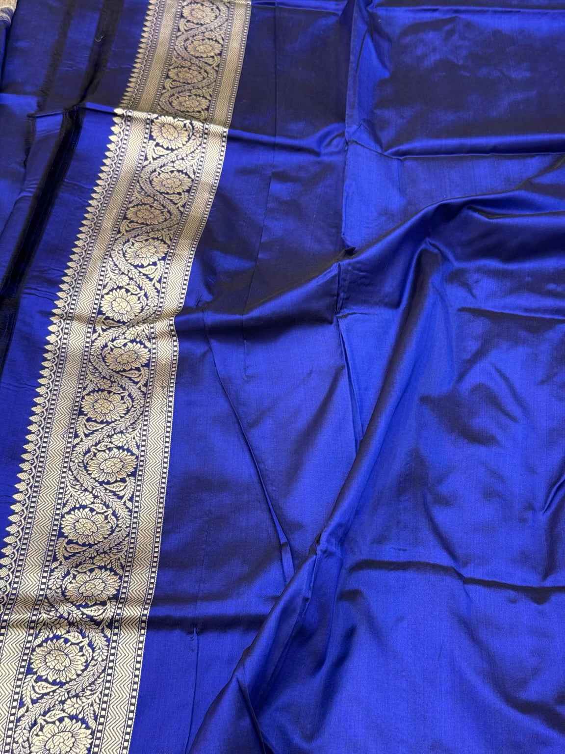 Blue Pure Mulberry Silk & Pure Katan Silk - Kadhwa Technique Handwoven Banarasi Saree