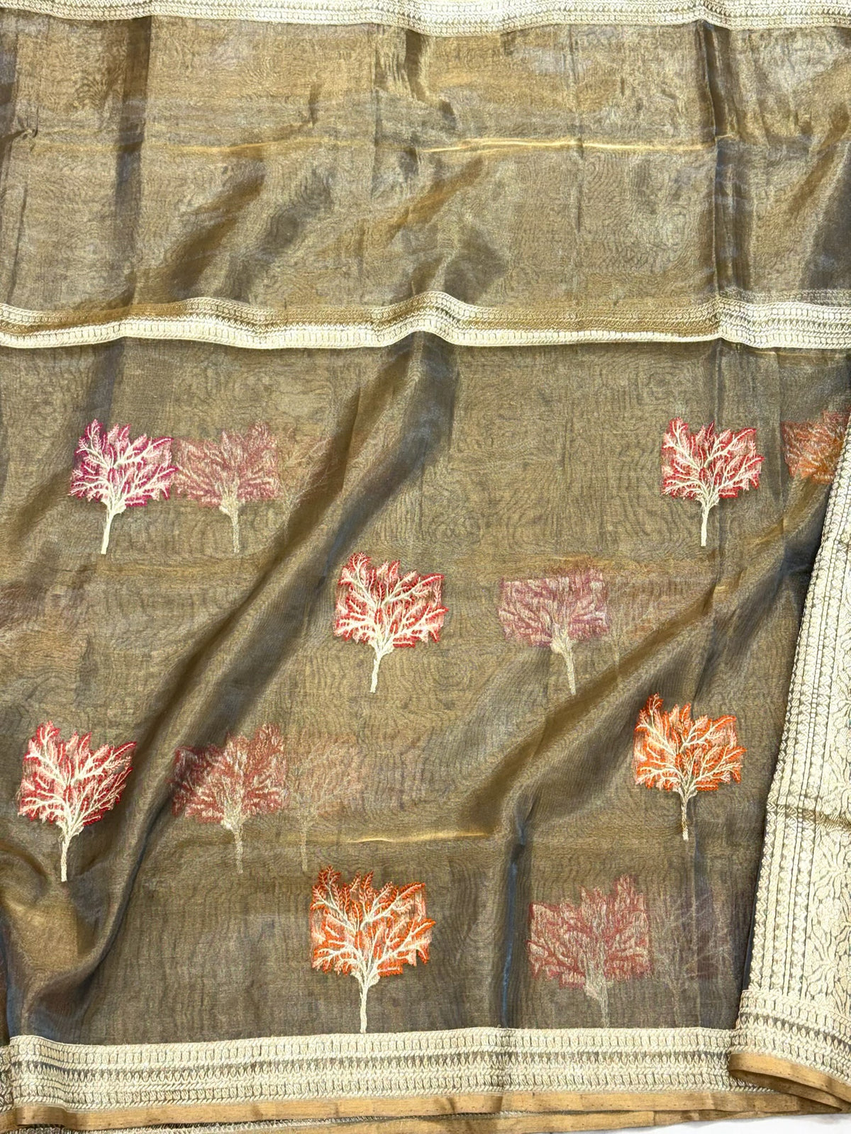 Molten Gold Pure Tissue Silk Handwoven Banarasi Saree | Soft Lightweight Kadhwa Ektara Weave Saree